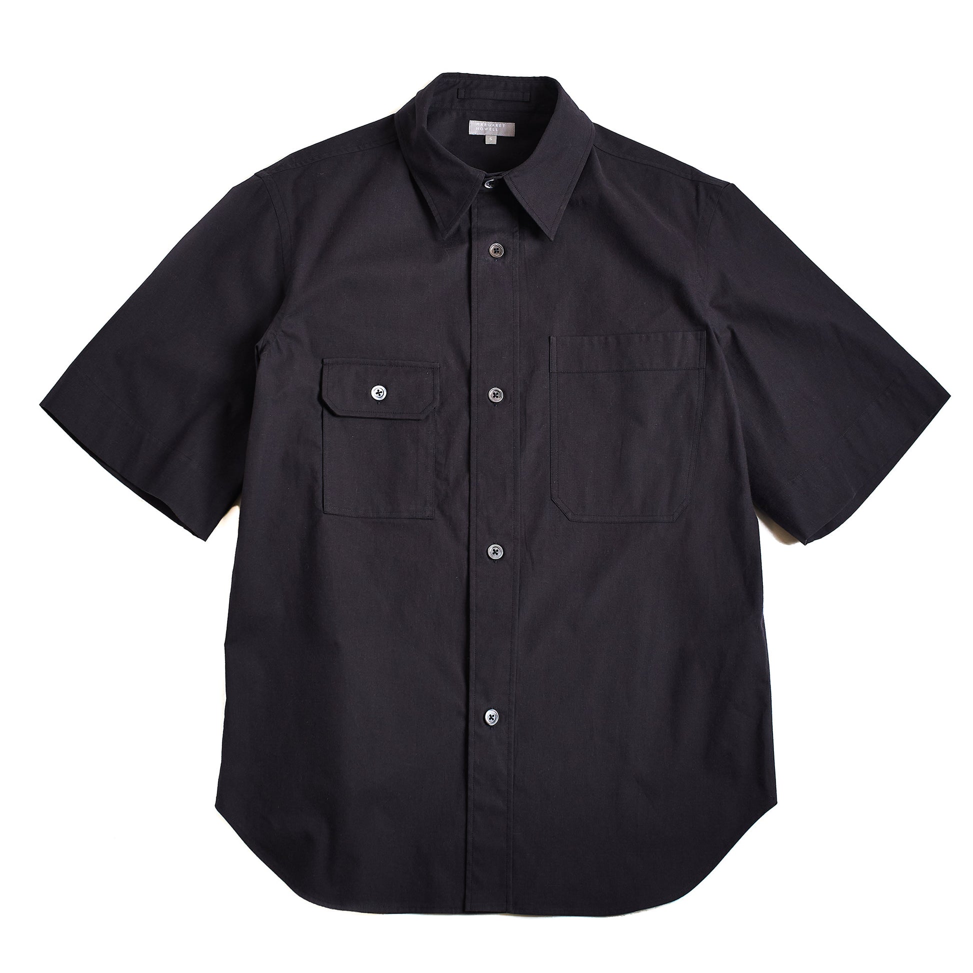 Margaret Howell Short Sleeve Odd Pocket Shirt Dense Cotton End On End Black