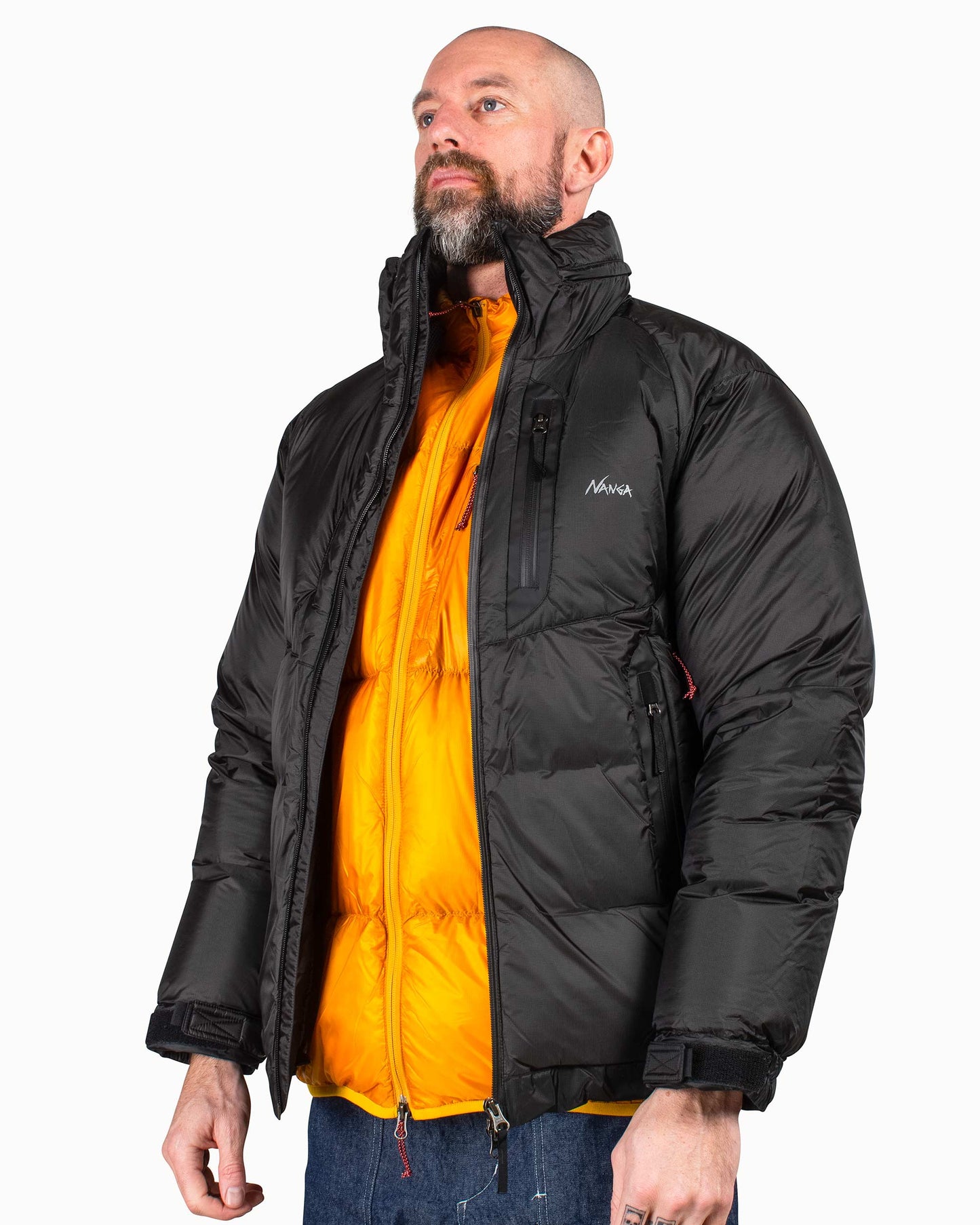 Nanga Aurora Light Stand Collar Down Jacket Black Model Side