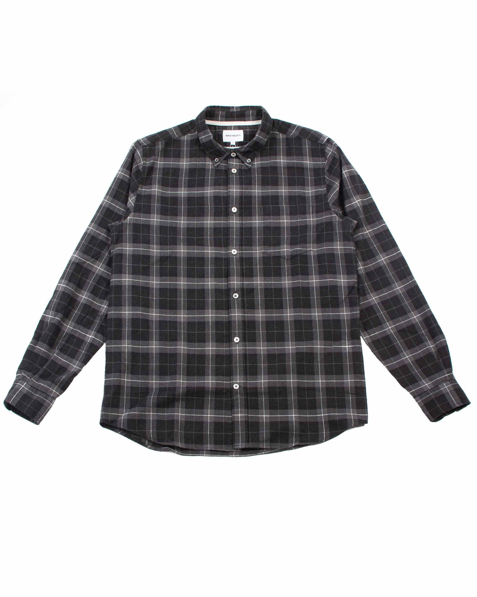 Norse Projects Anton Brushed Flannel Check Charcoal Melange