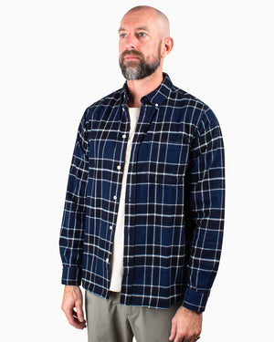 Norse Projects Anton Brushed Flannel Check Dark Navy Close
