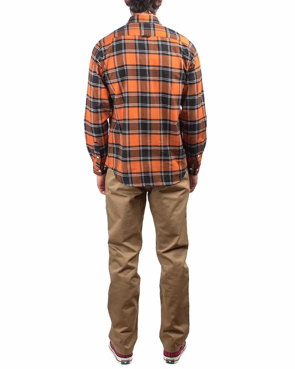 Norse Projects Men's XL Orange Villards Brushed Flannel top Check Long Sleeve Shirt