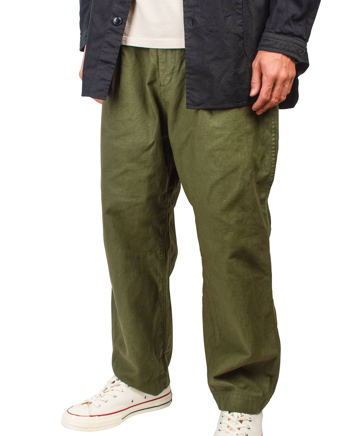 lost & found Sage de Cret Sage de Cret 9/10 Length One-Tuck Wide Pants Olive Cotton/Linen Back Satin