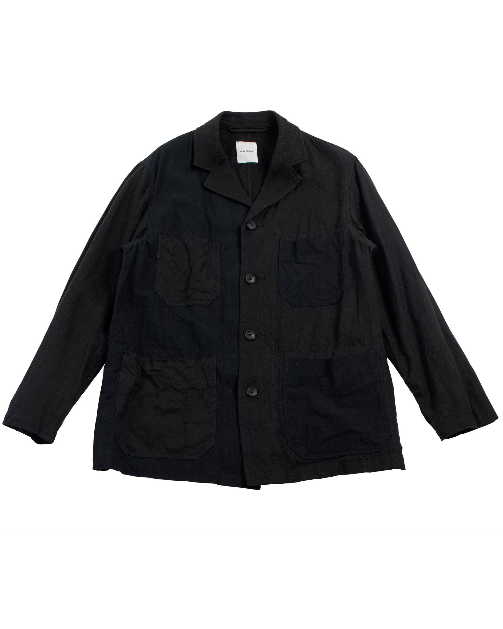 Sage de Cret Patchwork Coverall Jacket Black Linen/Cotton Multi