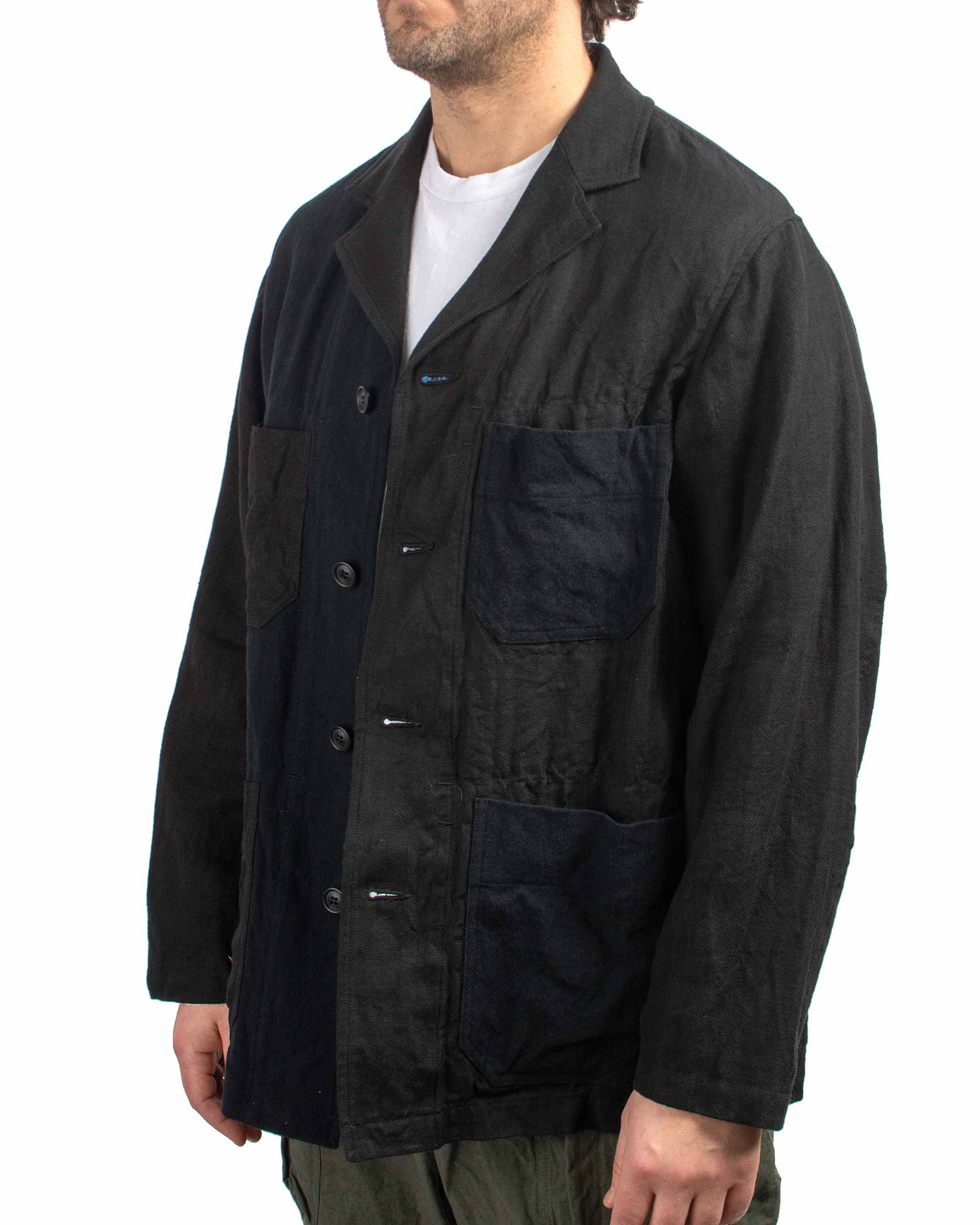 Sage de Cret Patchwork Coverall Jacket Black Linen/Cotton Multi Close