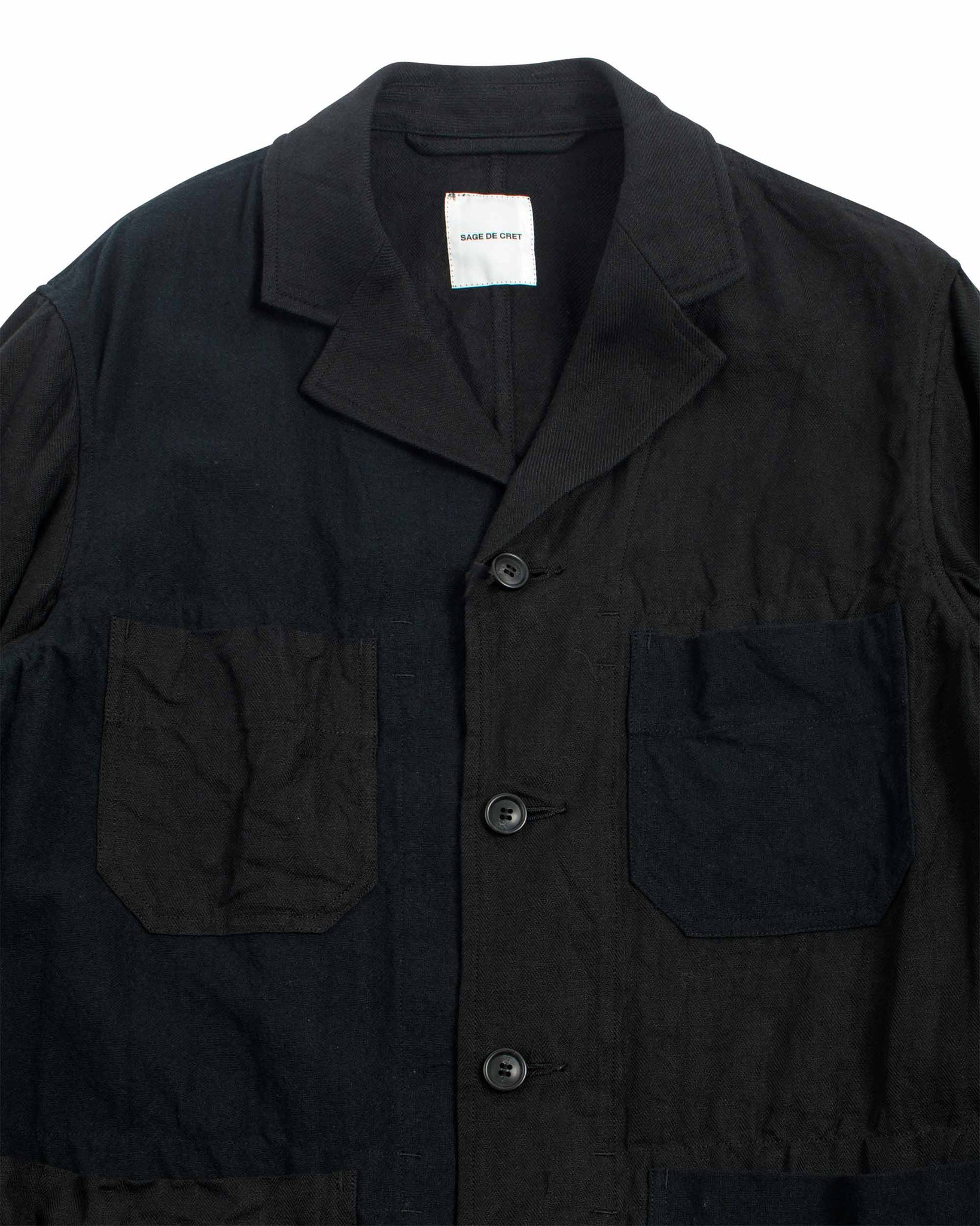 Sage de Cret Patchwork Coverall Jacket Black Linen/Cotton Multi Detail