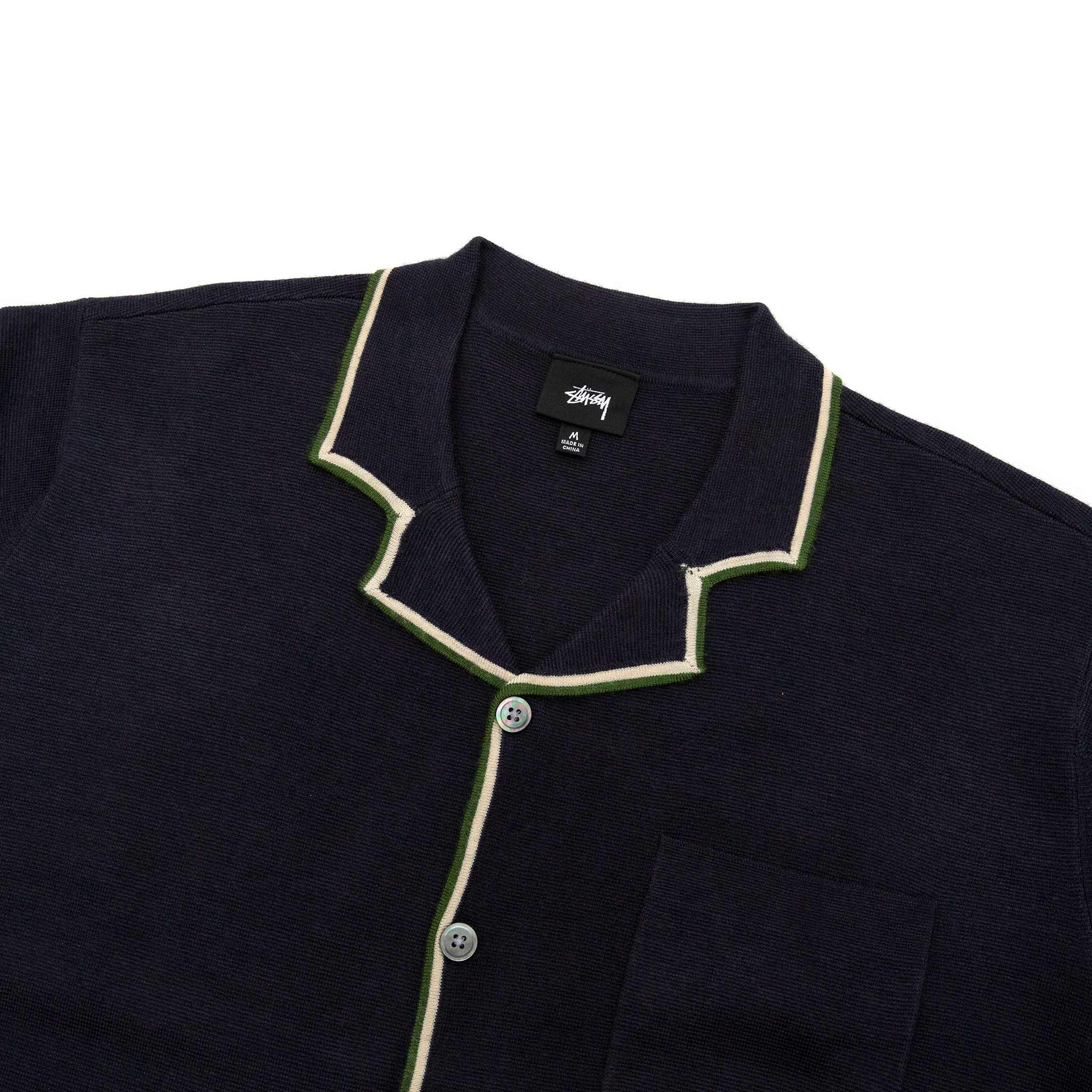 Stüssy Stripe Edge Knit Shirt Navy Collar