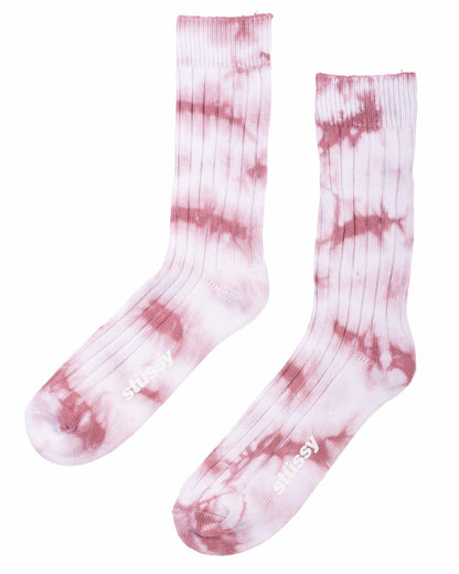 Stüssy Dyed Ribbed Crew Socks Berry Close