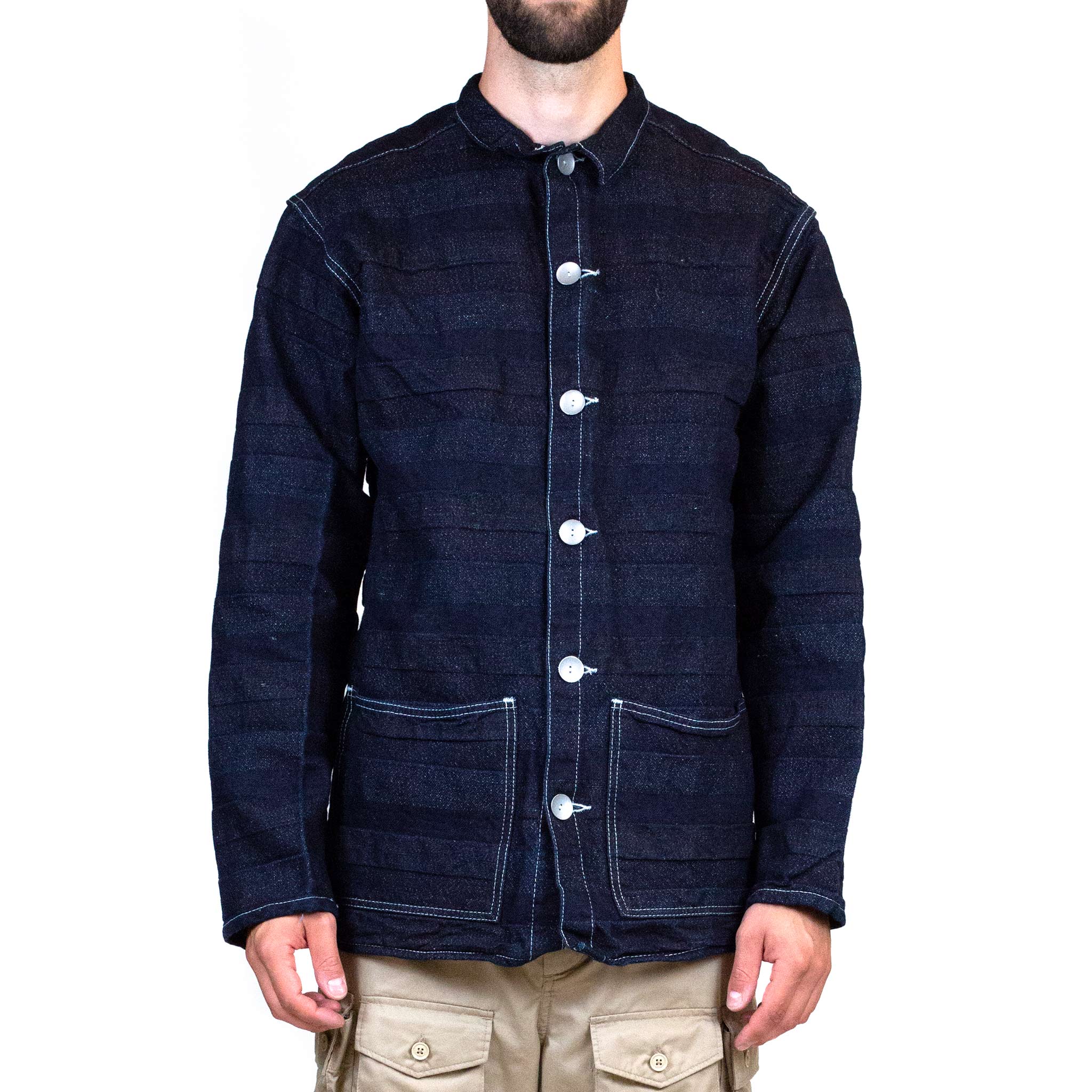Tender 490 Floor Shirt Double Indigo & Linen Weaver's Blanket Stripe Rinse Washed Blue