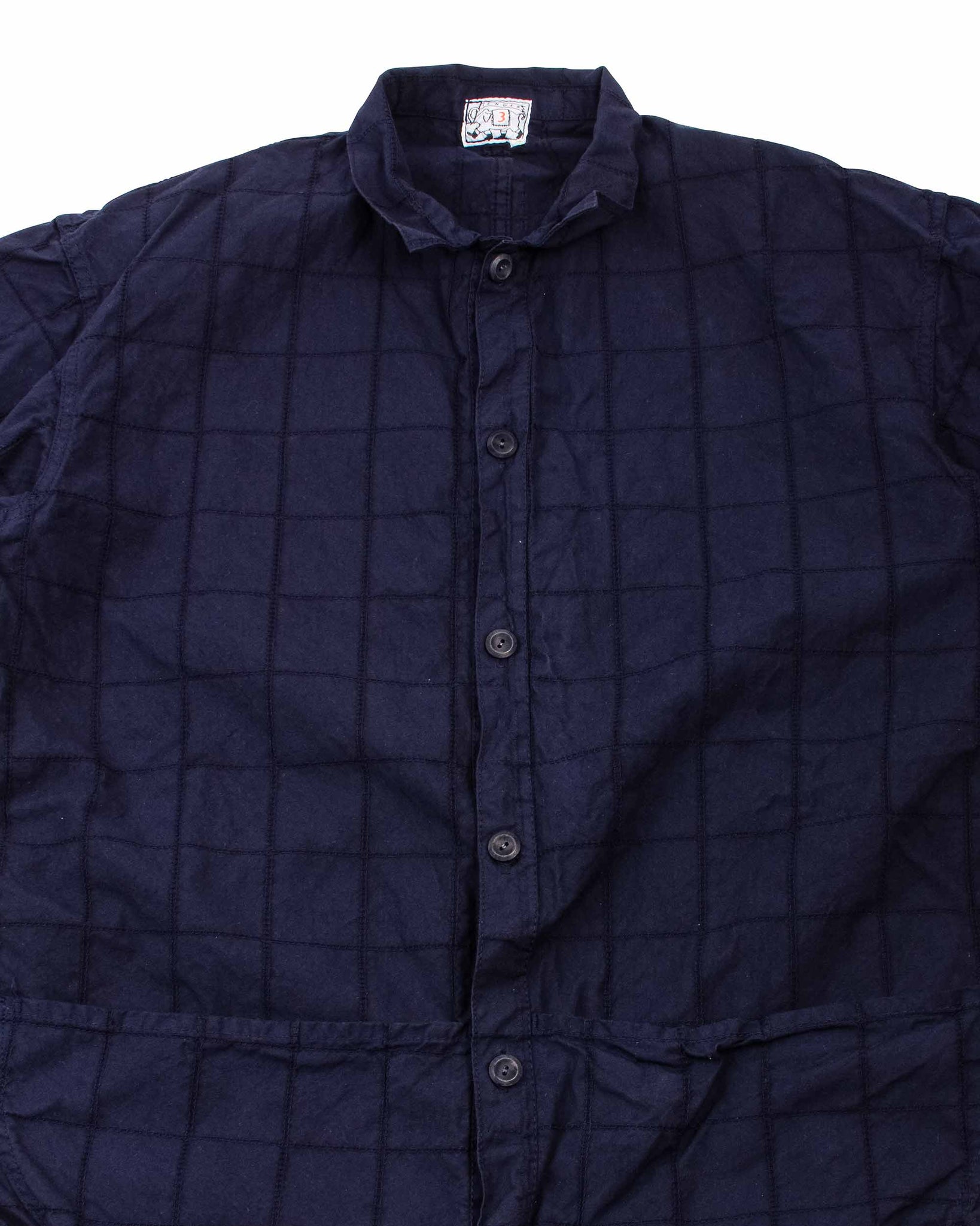 Tender Type 443 Short Sleeve Compass Pocket Shirt Beekeeper's Check Cotton Calico Hadal Blue Details