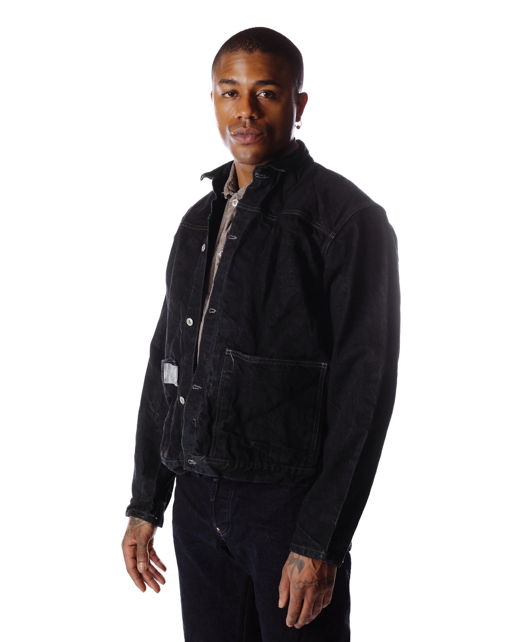 Tender Type 902 Edited Jeans Jacket Mars Black Dyed 16oz Selvage Denim Front