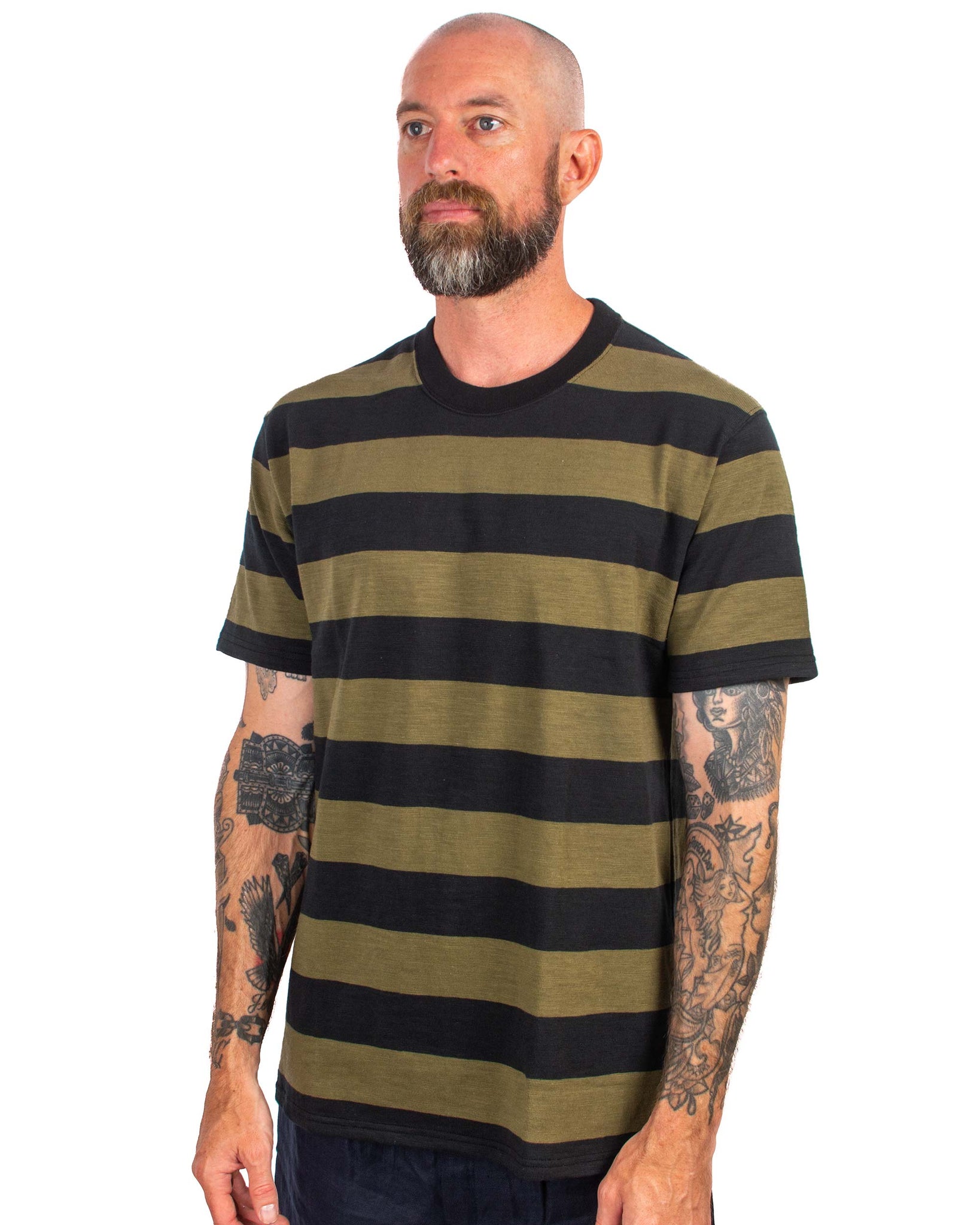 The Real McCoy's BC20007 Buco Stripe Tee S/S Olive Close
