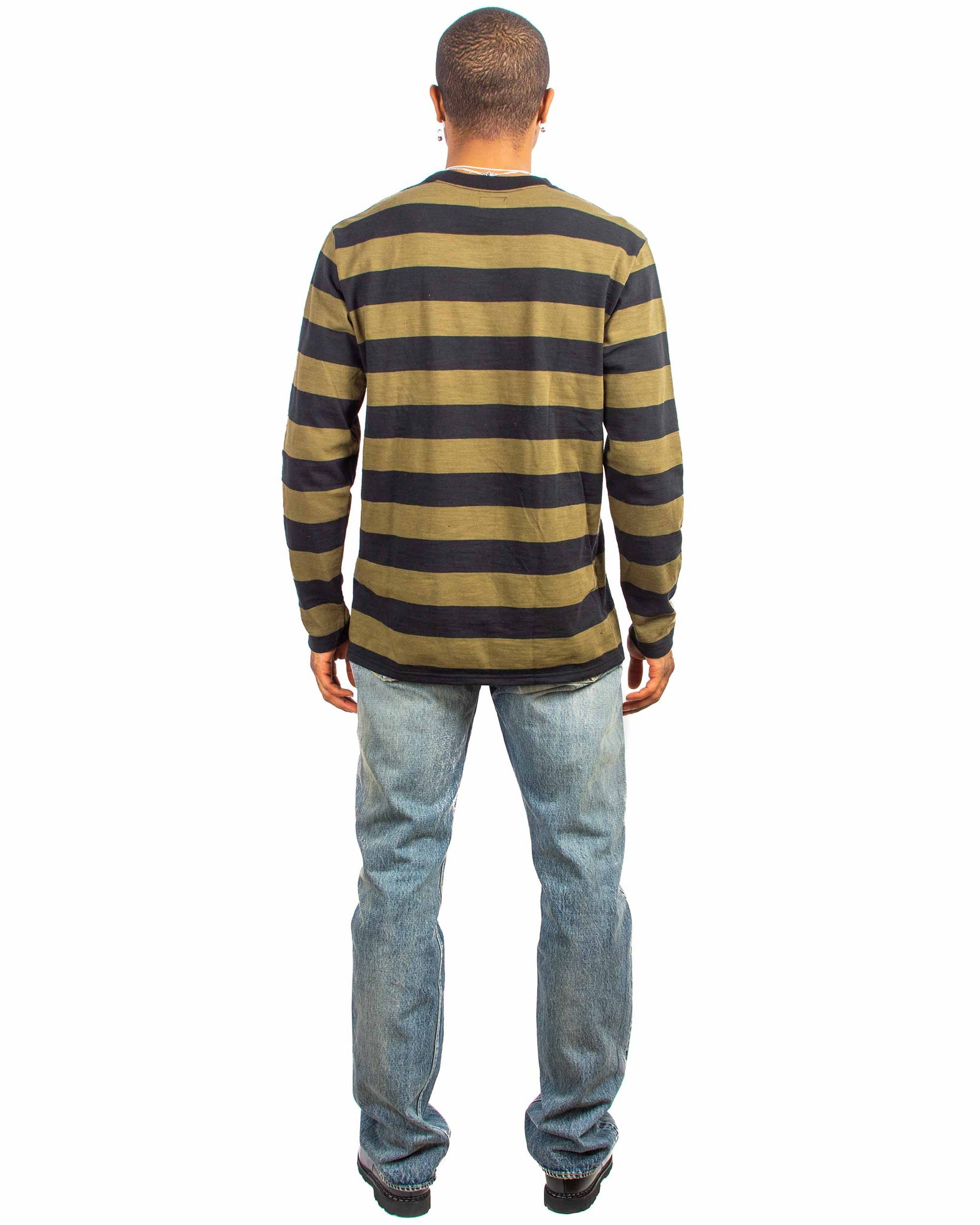 The Real McCoy's BC22005 Buco Stripe Tee L/S Olive Back