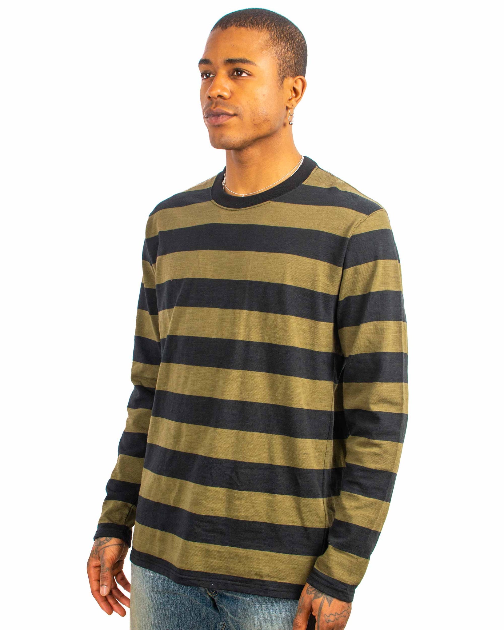 The Real McCoy's BC22005 Buco Stripe Tee L/S Olive Close