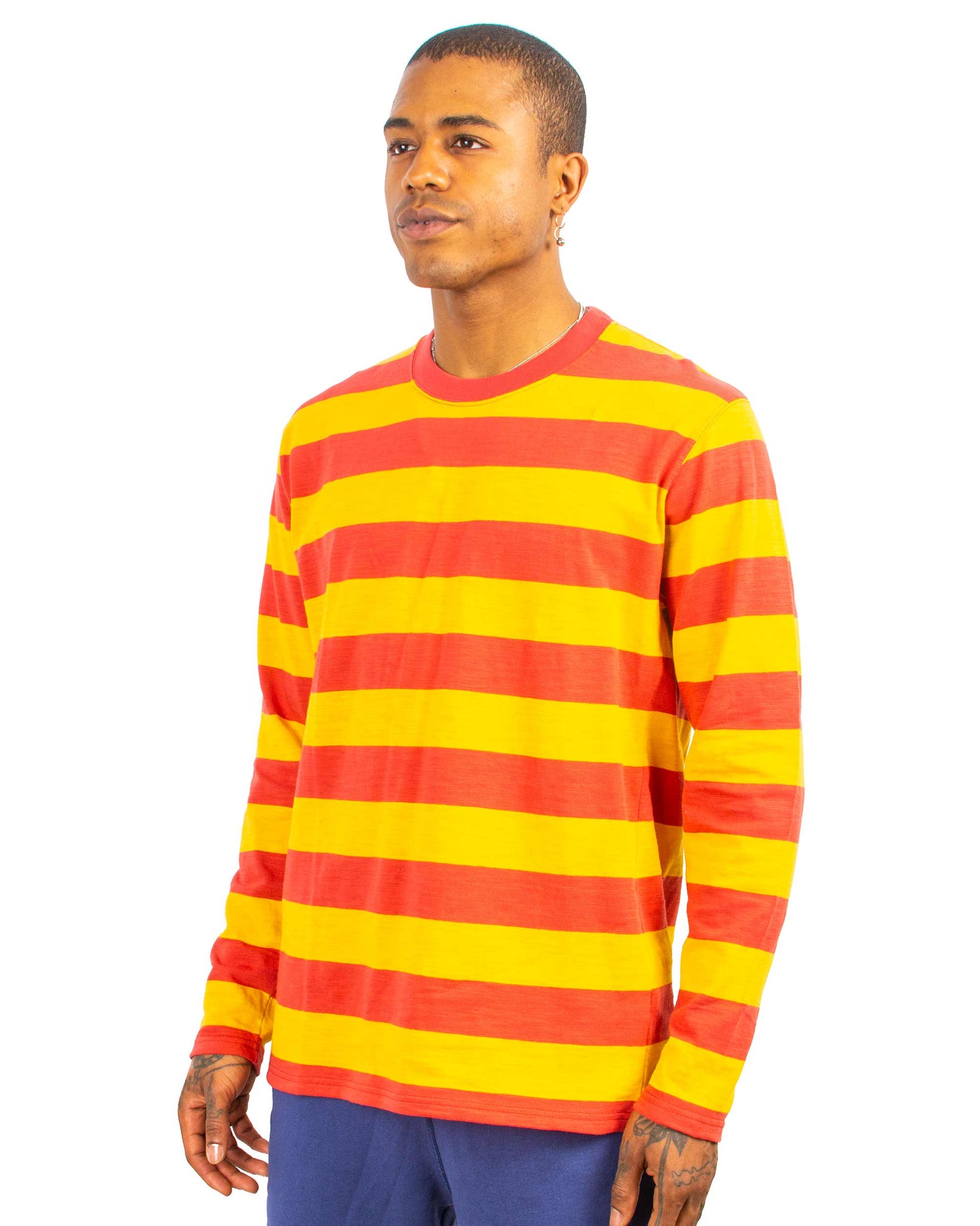 The Real McCoy's BC22005 Buco Stripe Tee L/S Salmon Close