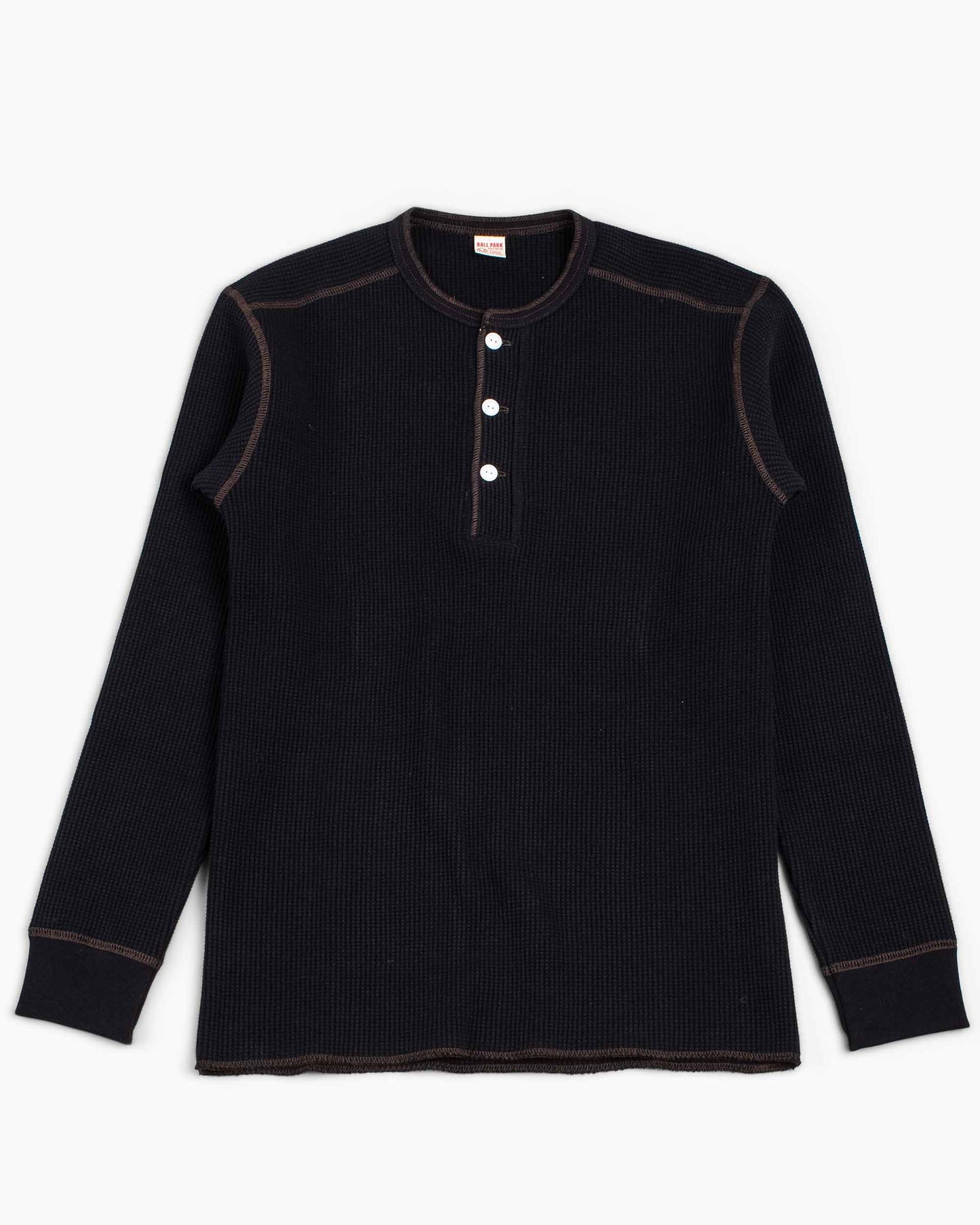 The Real McCoy's MC17117 Waffle Henley Shirt L/S Black