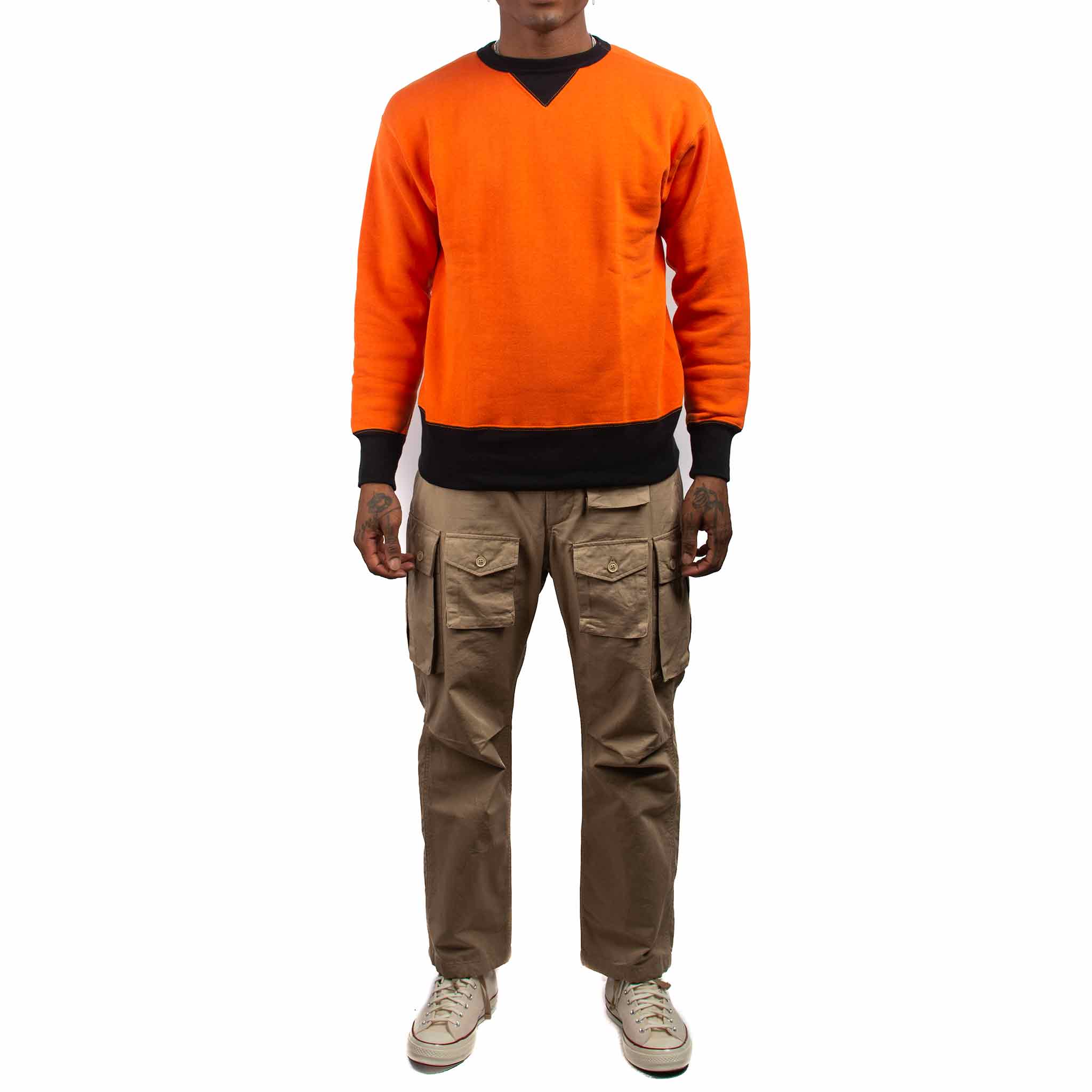 The Real McCoy's MC19112 Two-Tone Crewneck Sweatshirt Orange/Black Model