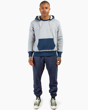 The Real McCoy's MC20119 Double Face After-Hooded Sweatshirt Grey/Navy Model