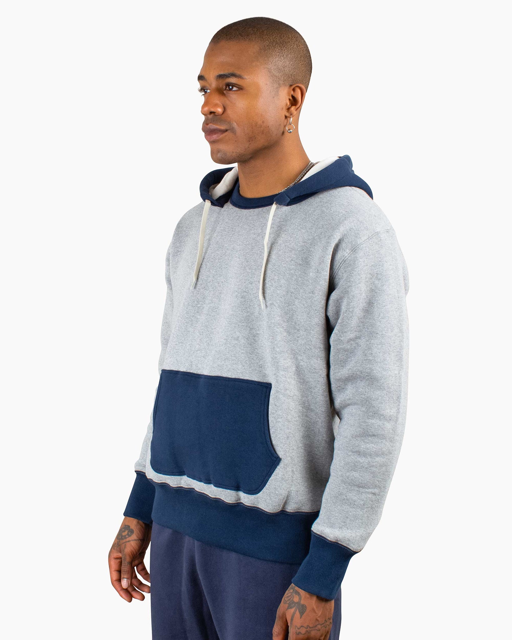 The Real McCoy's MC20119 Double Face After-Hooded Sweatshirt Grey/Navy Close