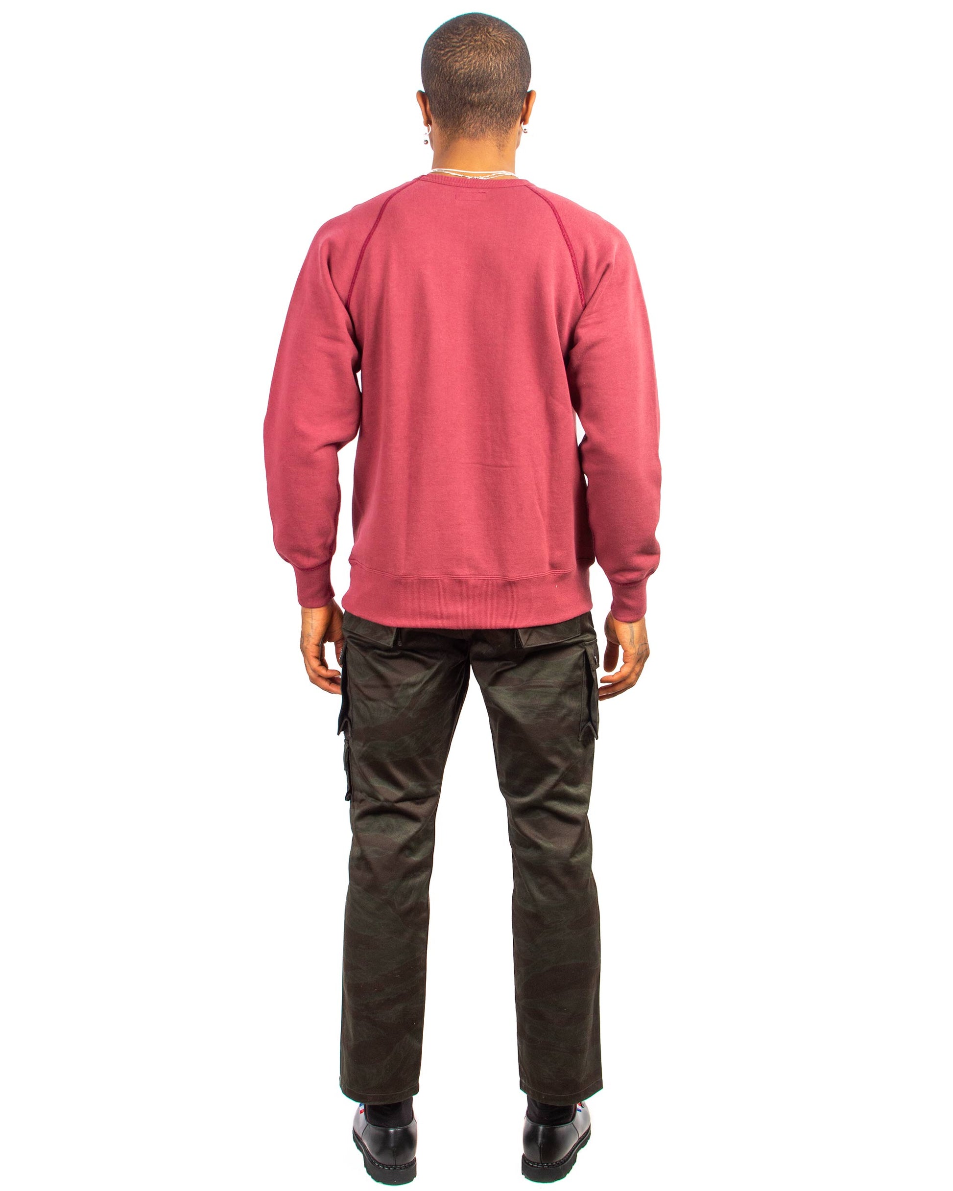 The Real McCoy's MC21018 9oz. Loopwheel Raglan Sleeve Sweatshirt Maroon Back