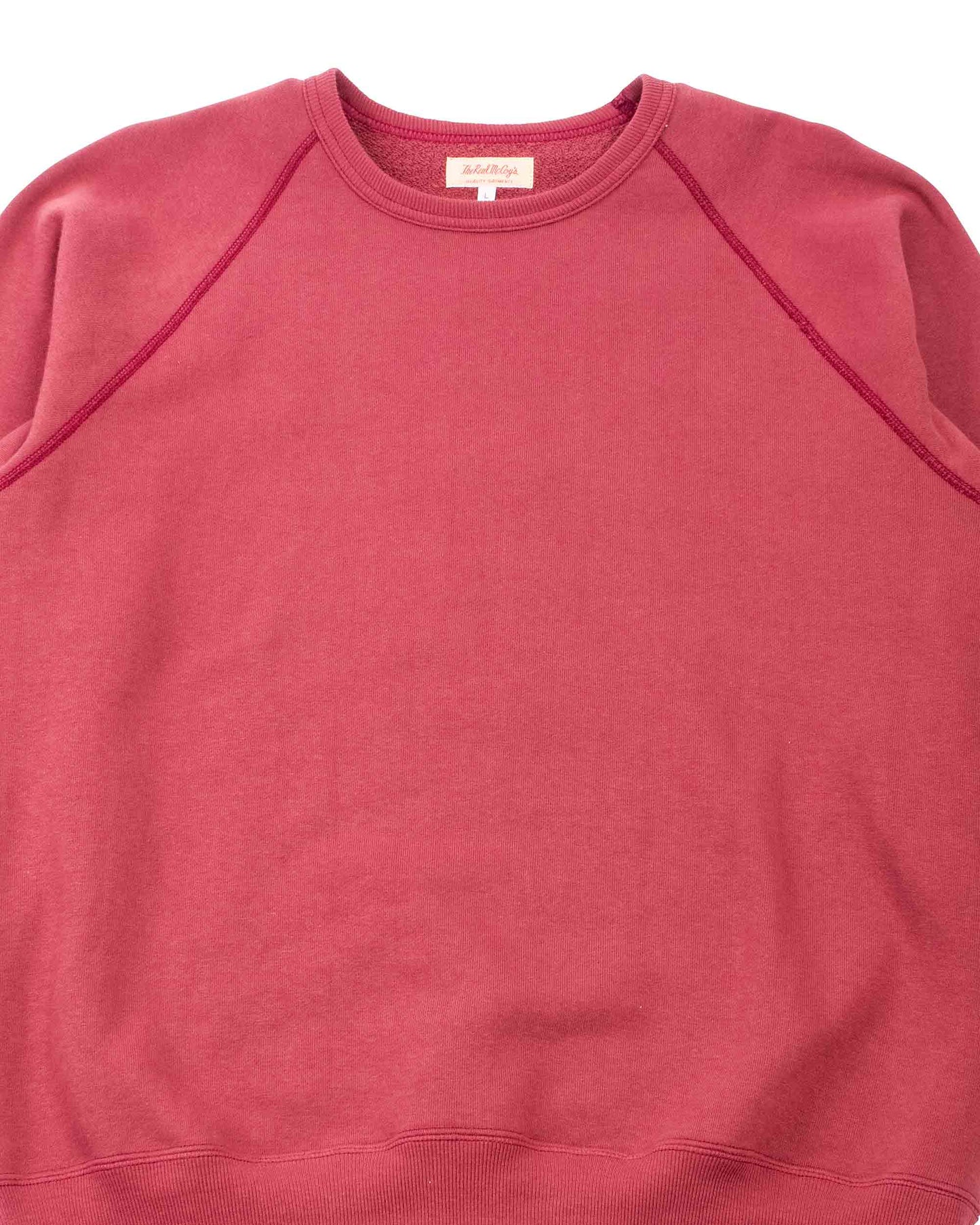 The Real McCoy's MC21018 9oz. Loopwheel Raglan Sleeve Sweatshirt Maroon Details