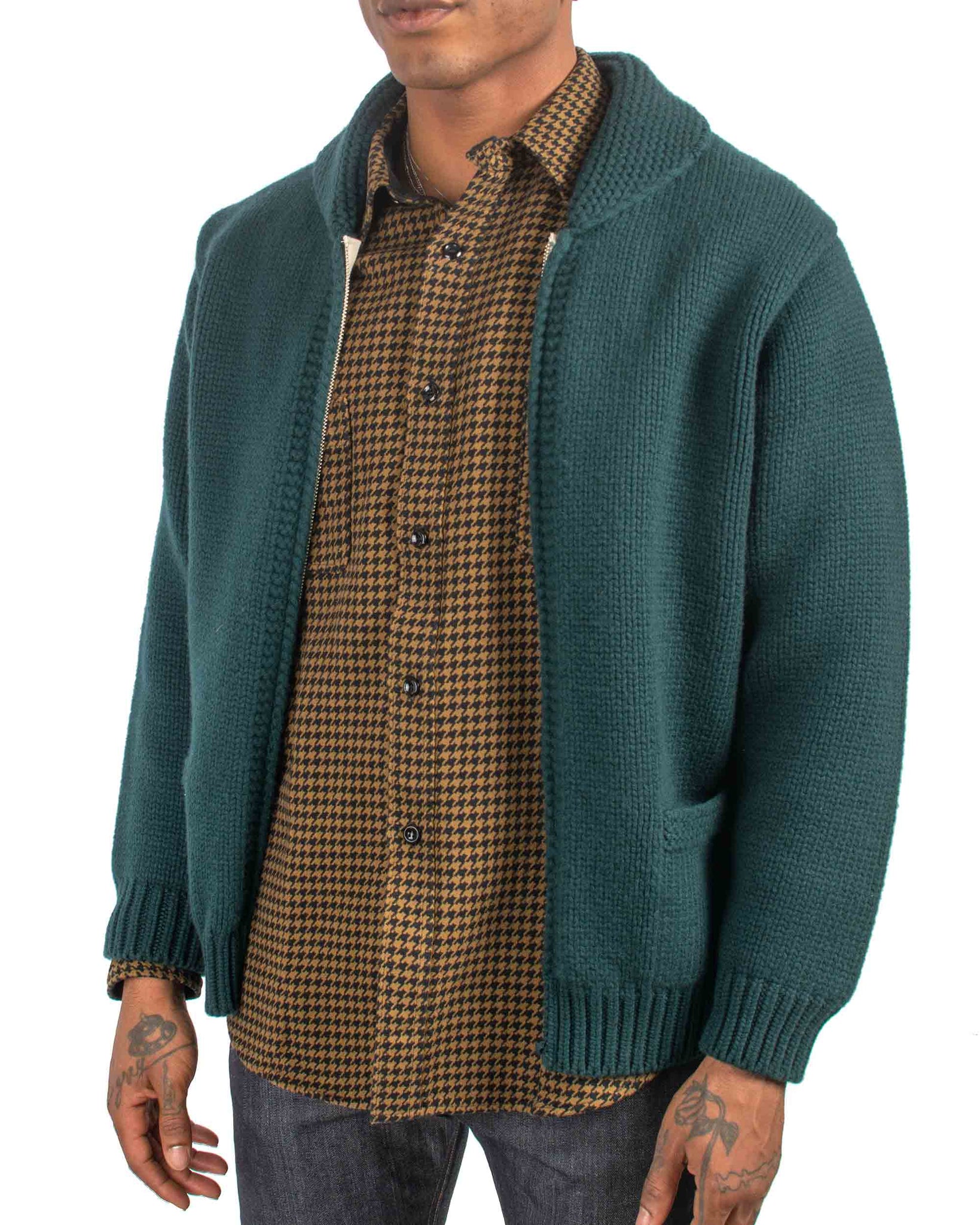 The Real McCoy's MC21113 Heavy Wool Cashmere Sweater Green Close