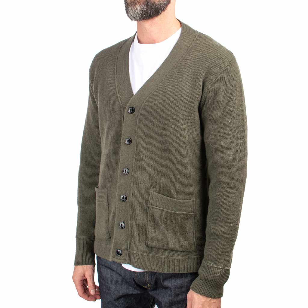 The Real McCoy's MC21115 Wool Cashmere Cardigan Olive Close