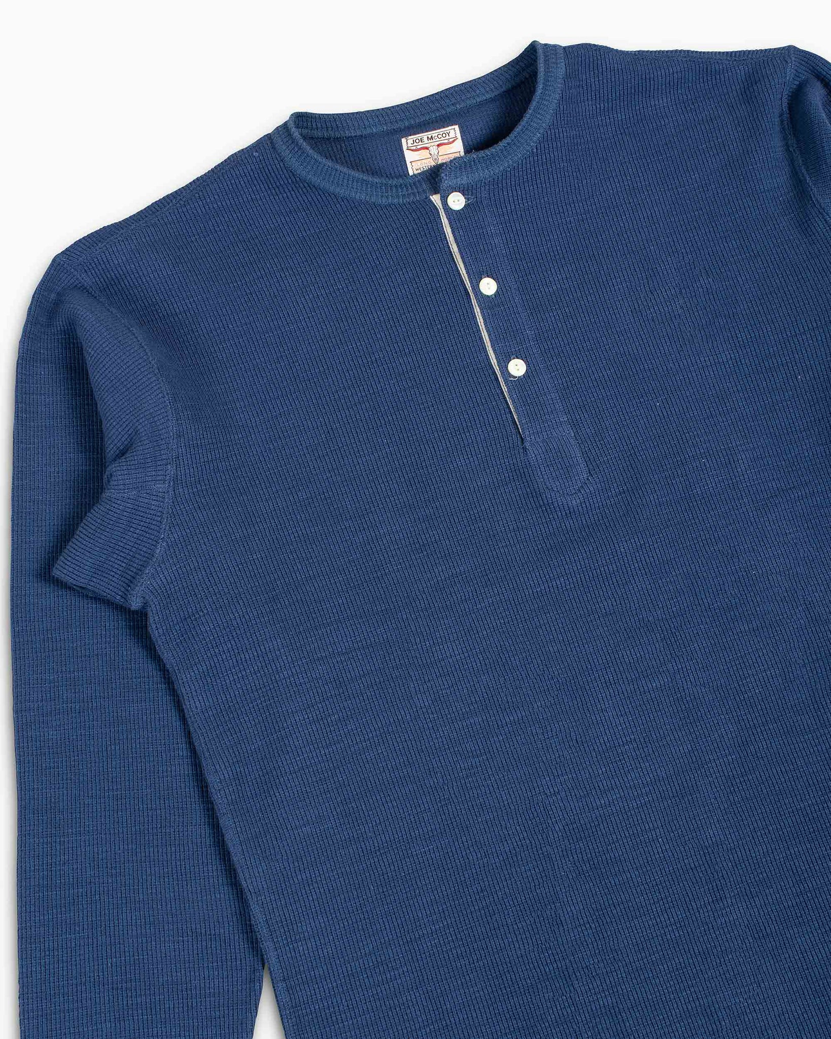 The Real McCoy's MC22120 Western Cardigan Stitch Henley Shirt Cobalt Details