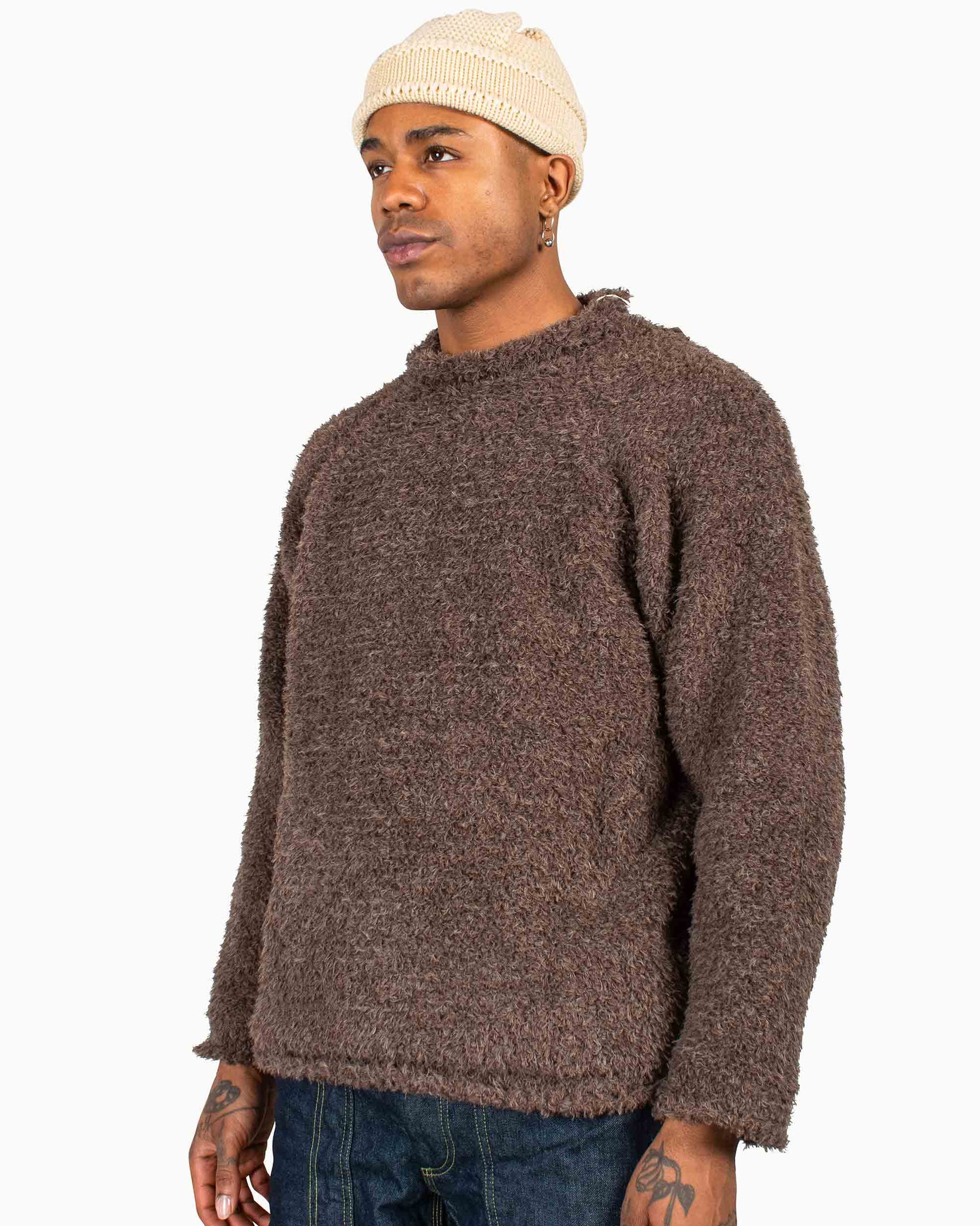 The Real McCoy's MC22123 Mockneck Mole Sweater Brown Close