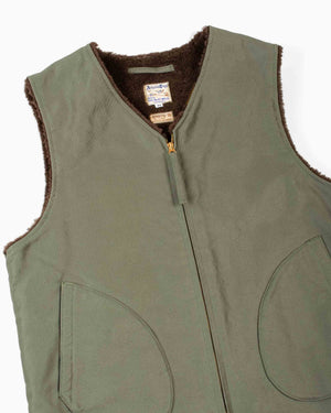 The Real McCoy's MJ19105 Vest, Alpaca, Pile-Lined Olive Details