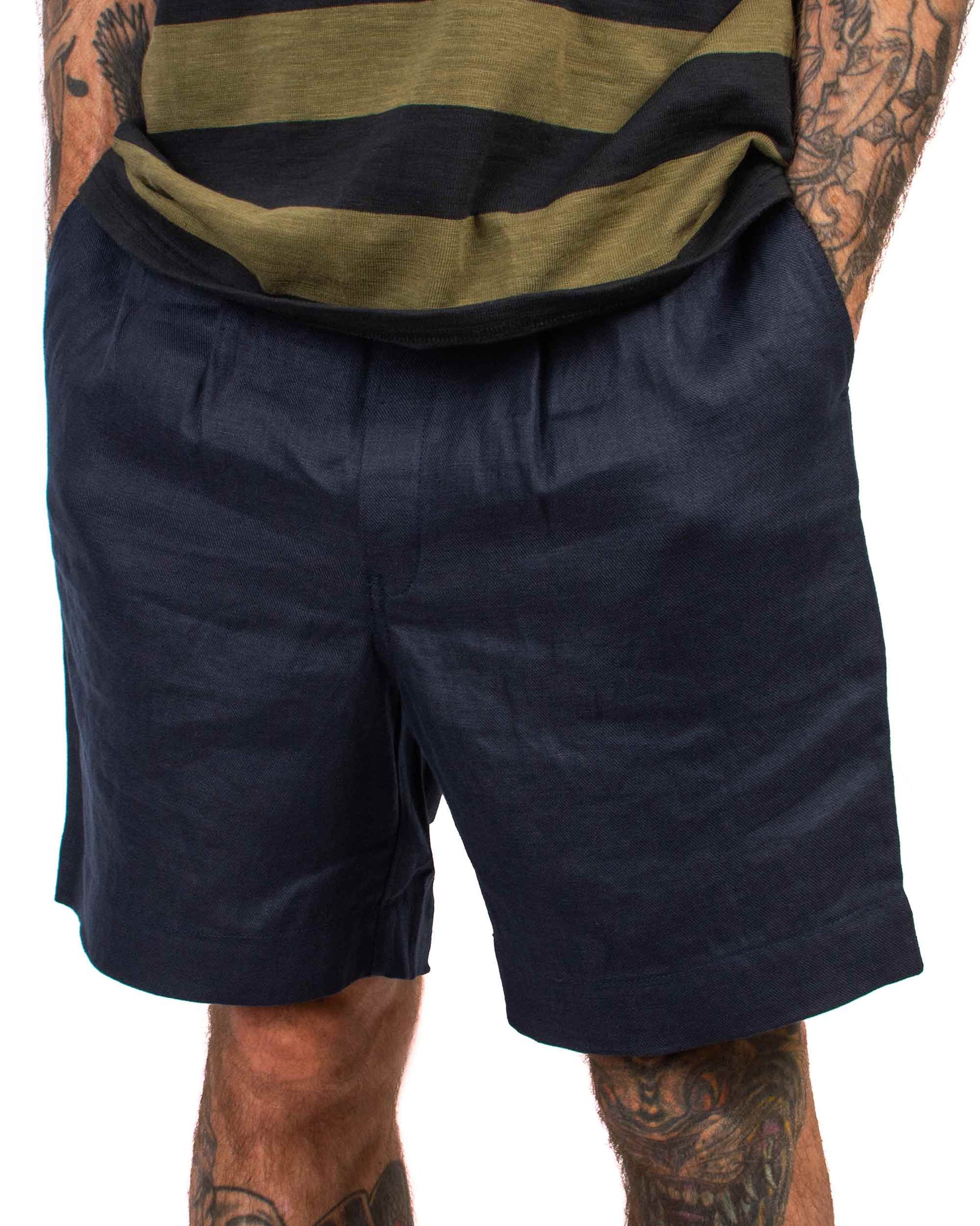 The Real McCoy's MP22017 Linen Pleated Short Pants Navy Close