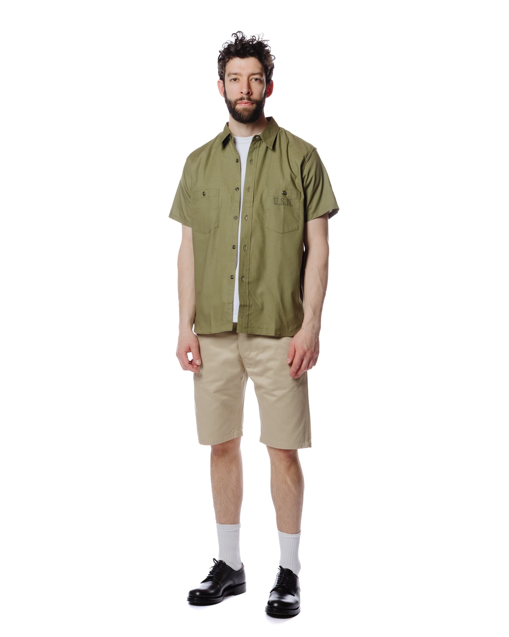 The Real McCoy's MS19017 N-3 Utility Shirt S/S Olive Model