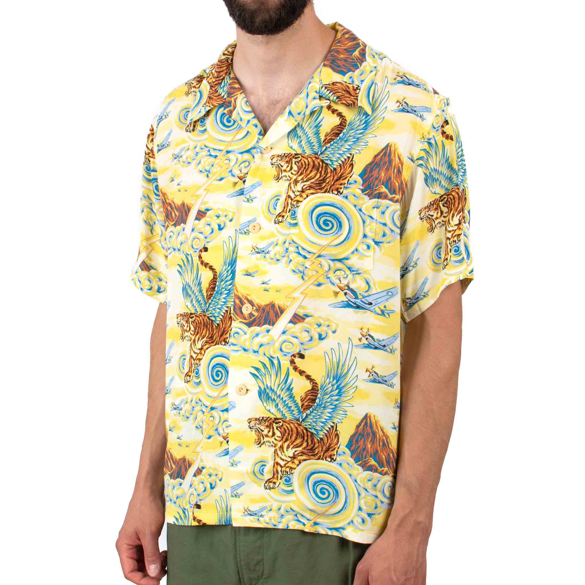 The Real McCoy's MS21001 Rayon Hawaiian Shirt / Flying Tigers Yellow Close