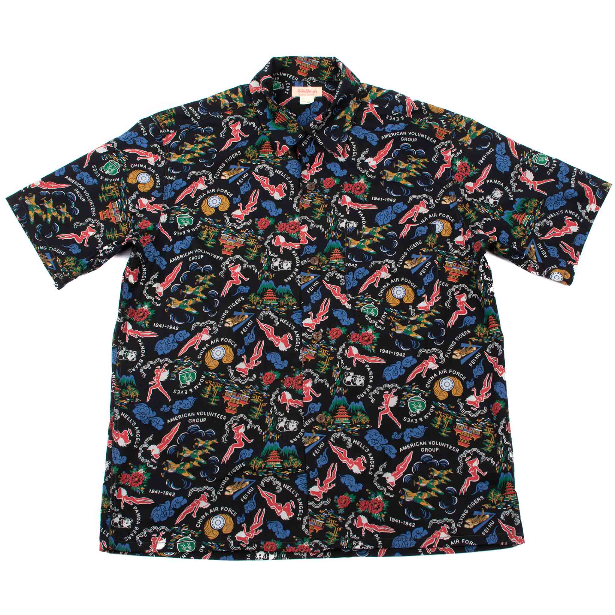 The Real McCoy's MS21002 Cotton Hawaiian Shirt / Flying Tigers Black