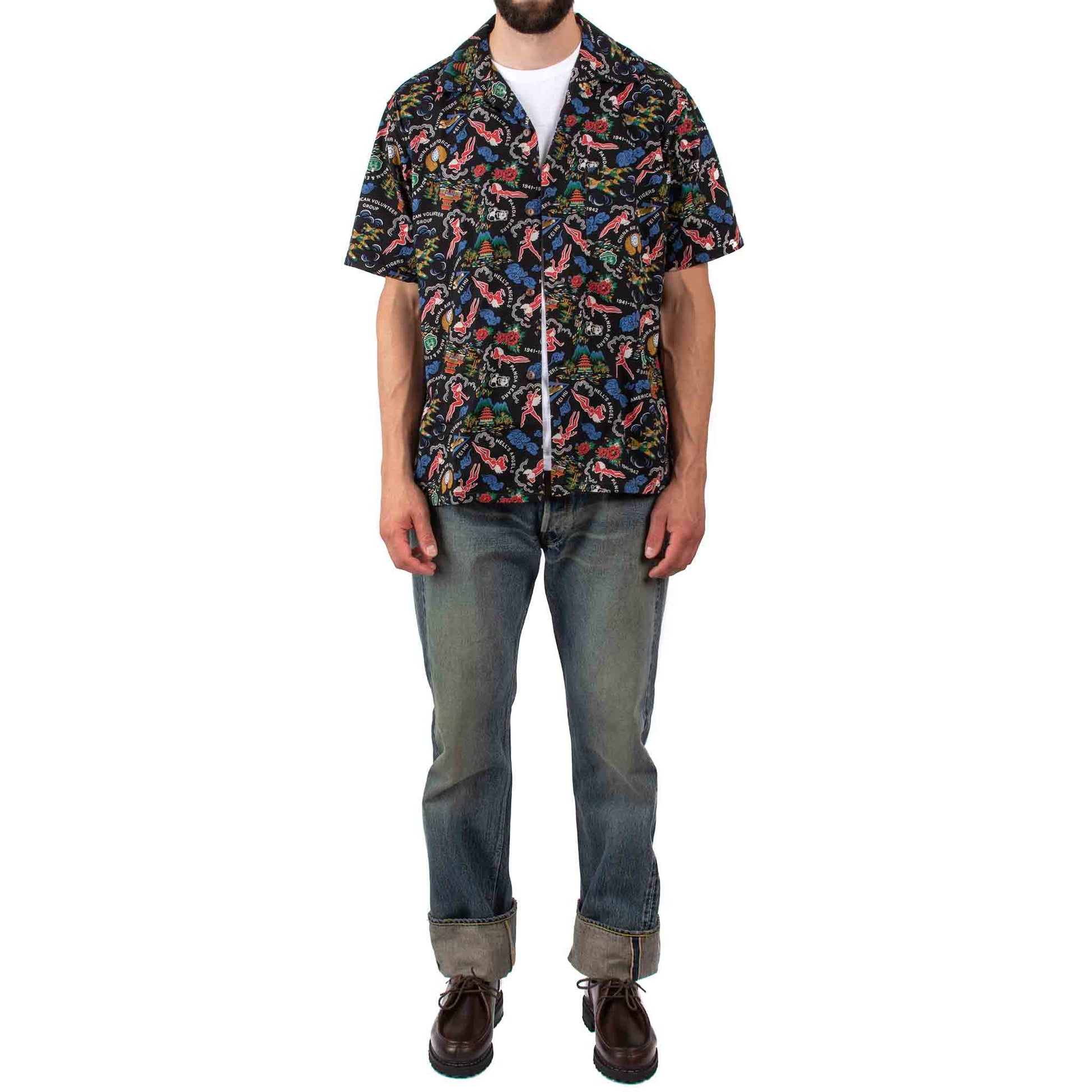 The Real McCoy's MS21002 Cotton Hawaiian Shirt / Flying Tigers Black Model