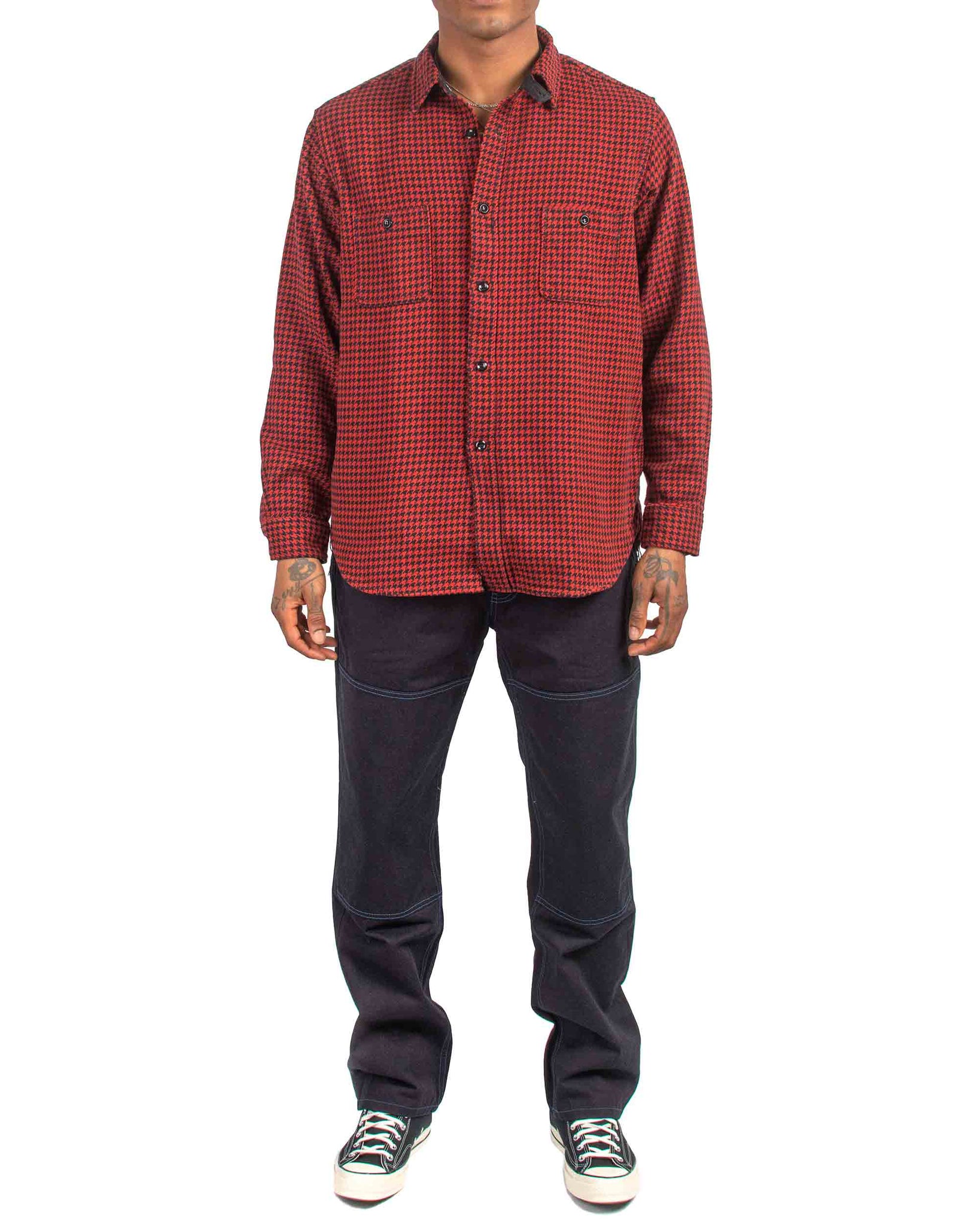 The Real McCoy's MS21102 8HU Houndstooth Flannel Shirt Red Model