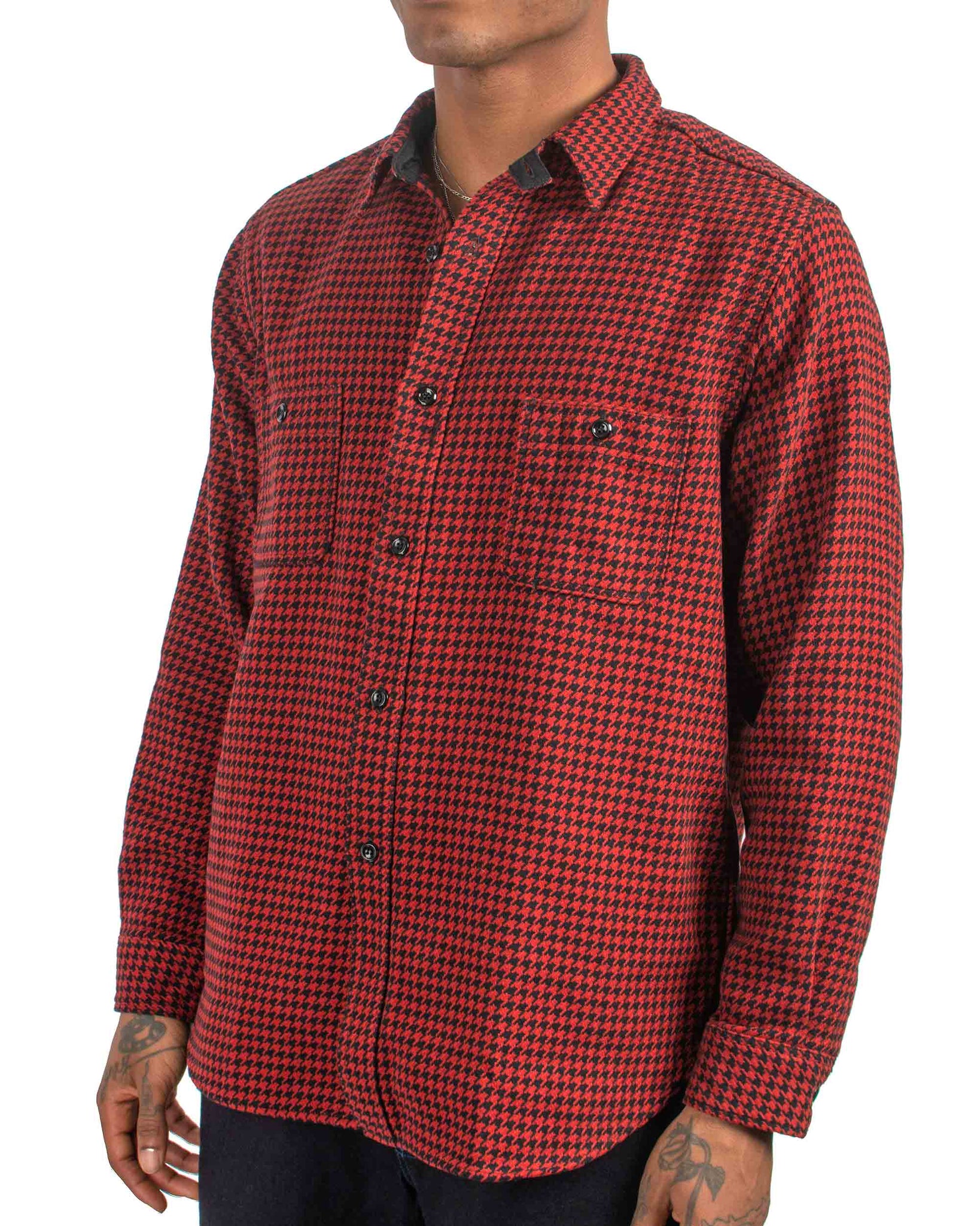 The Real McCoy's MS21102 8HU Houndstooth Flannel Shirt Red Close