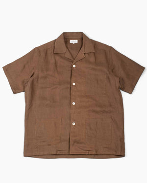 The Real McCoy's MS22010 Linen Open Collar Shirt Brown