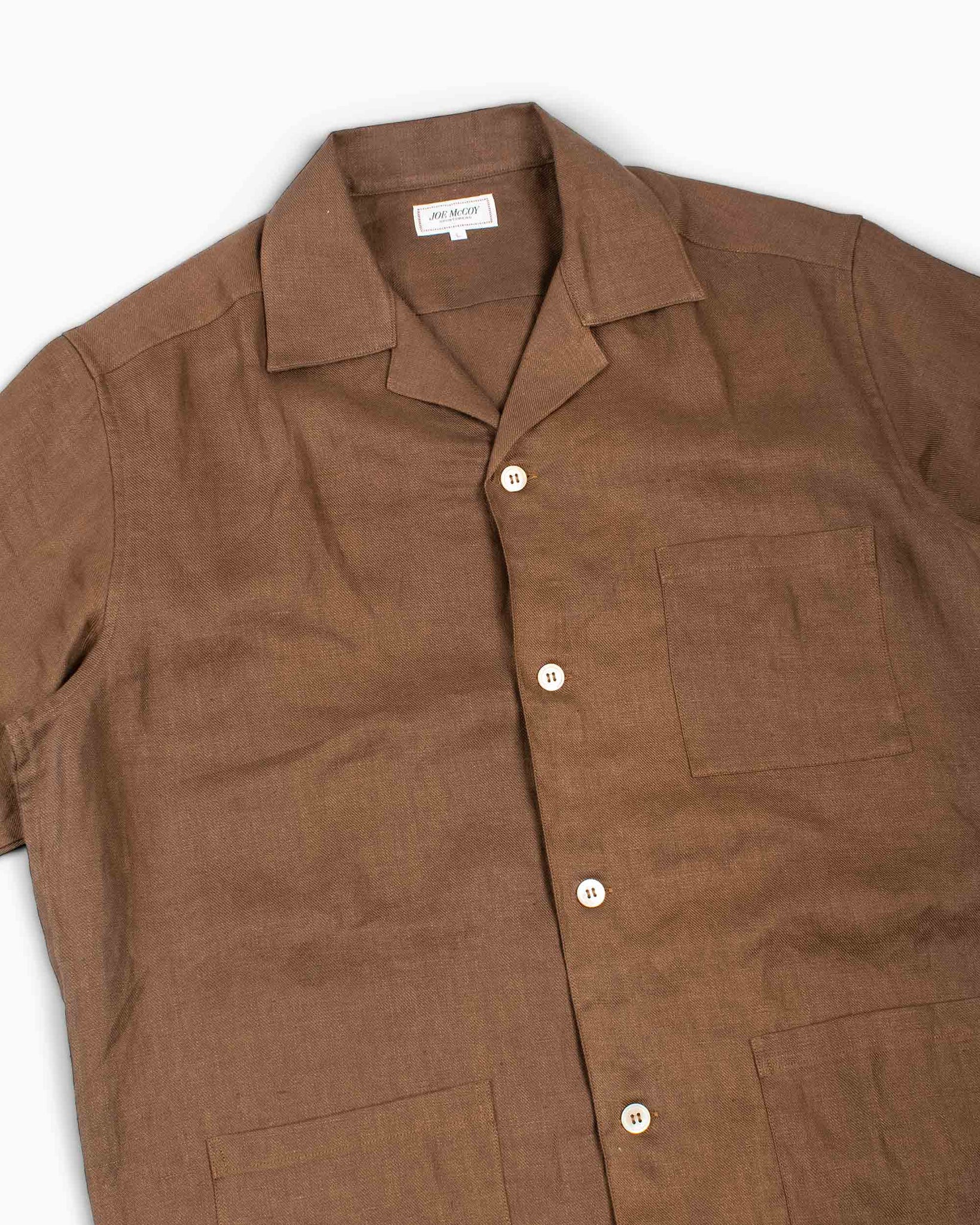 The Real McCoy's MS22010 Linen Open Collar Shirt Brown Details