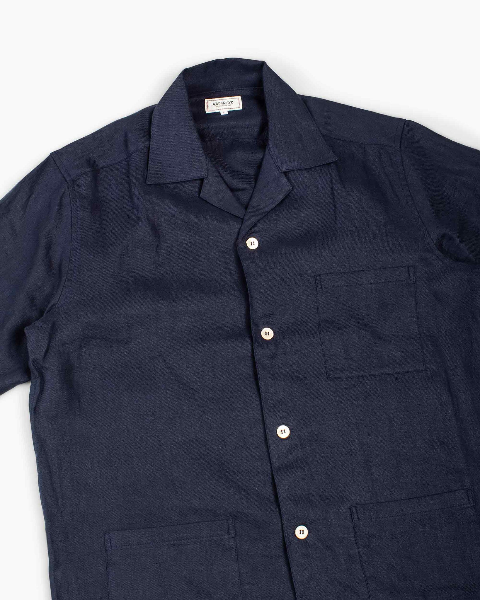 The Real McCoy's MS22010 Linen Open Collar Shirt Navy Details