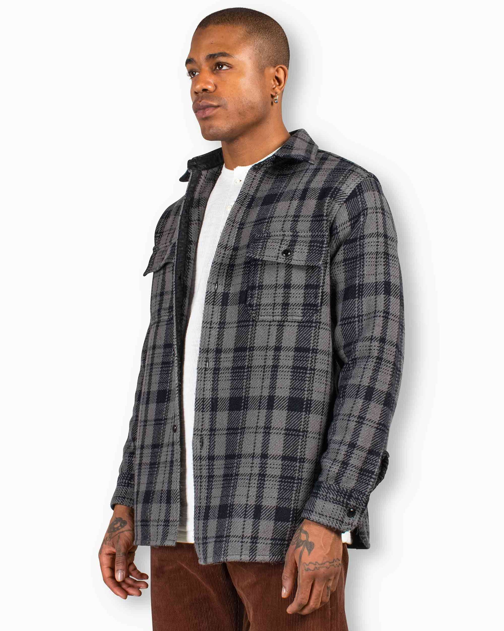 The Real McCoy's MS22101 8HU Heavy Weight Flannel Shirt Grey Close