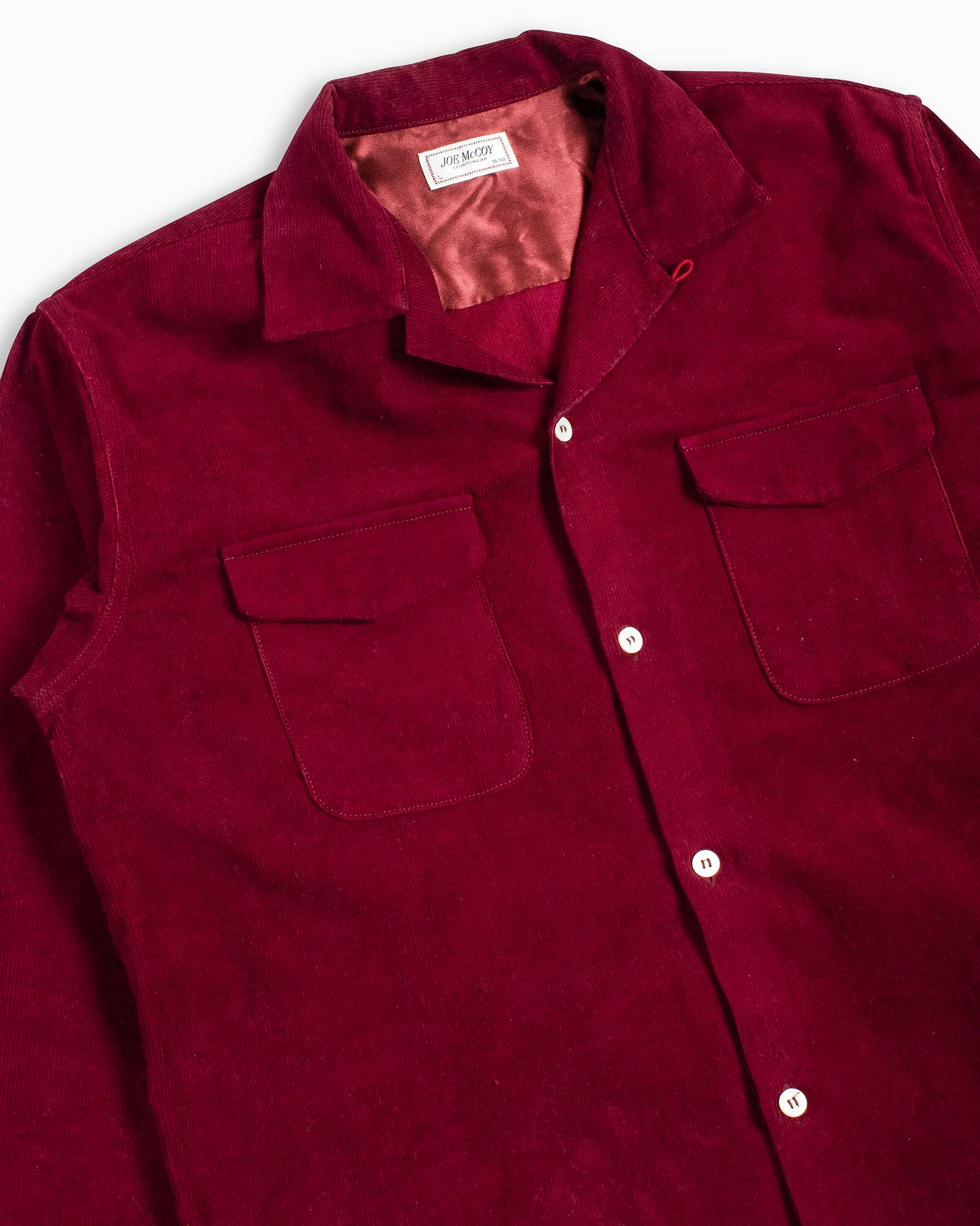 The Real McCoy's MS22102 Cordoury Open Collar Shirt Burgundy Detail