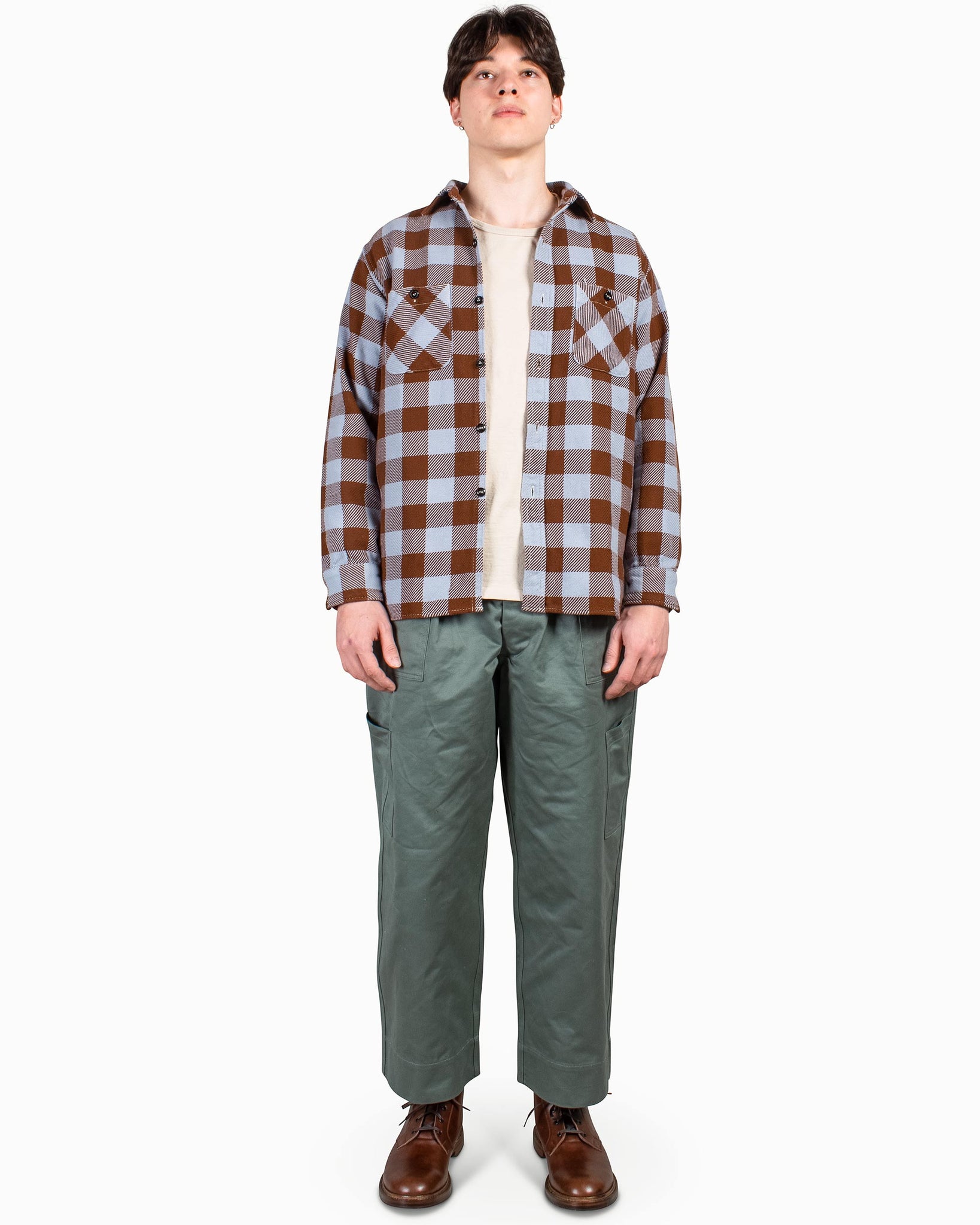 The Real McCoy's MS22104 8HU Buffalo Check Flannel Shirt SaxeBrown Front