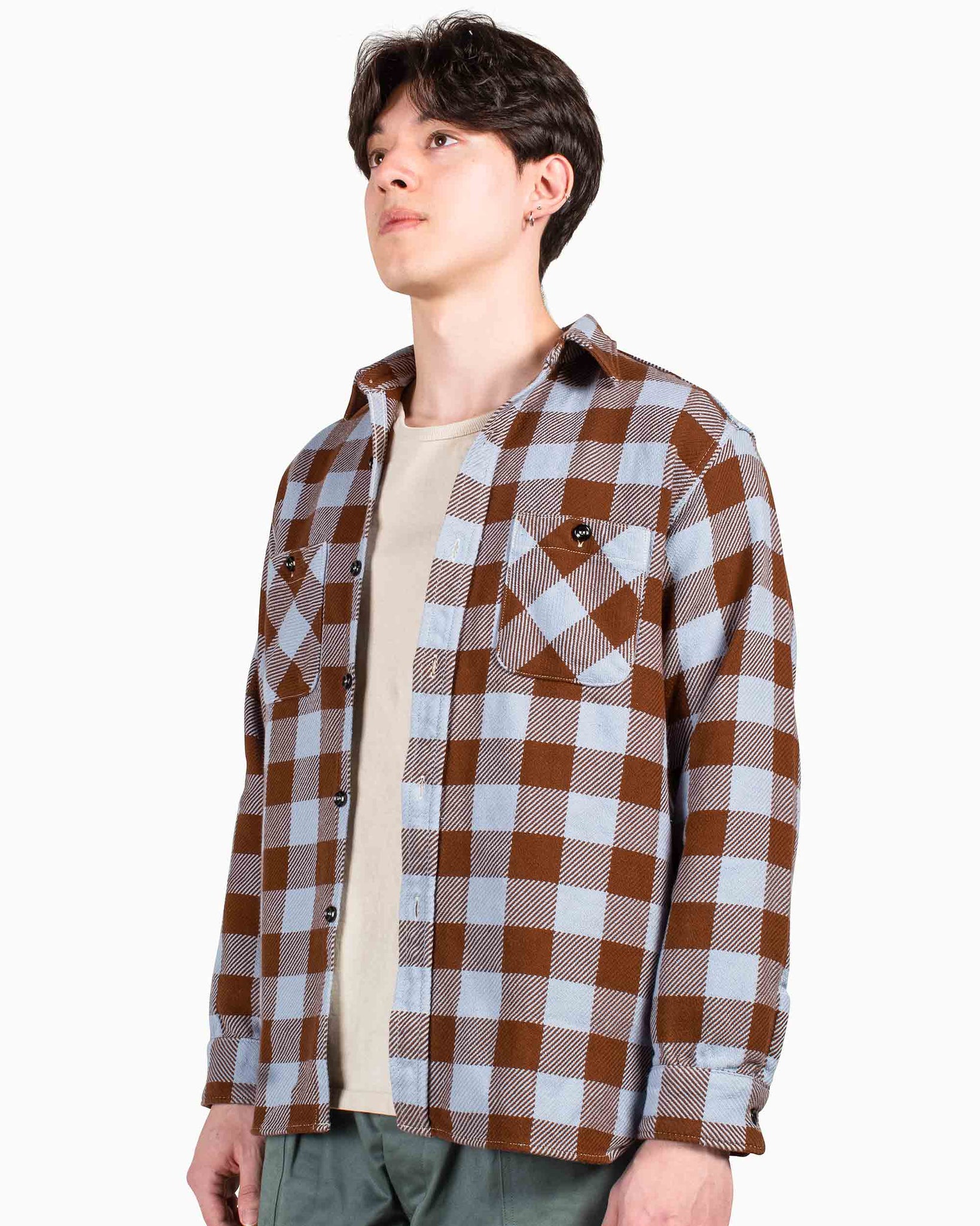 The Real McCoy's MS22104 8HU Buffalo Check Flannel Shirt SaxeBrown Side