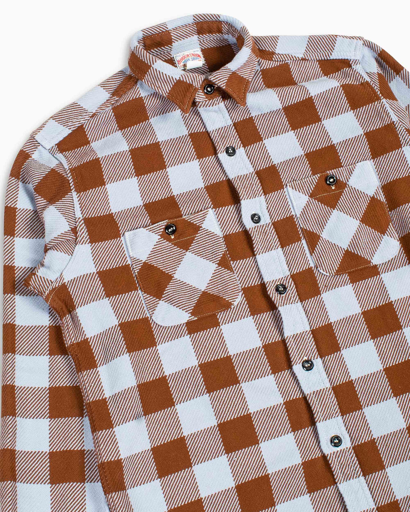 The Real McCoy's MS22104 8HU Buffalo Check Flannel Shirt SaxeBrown Detail