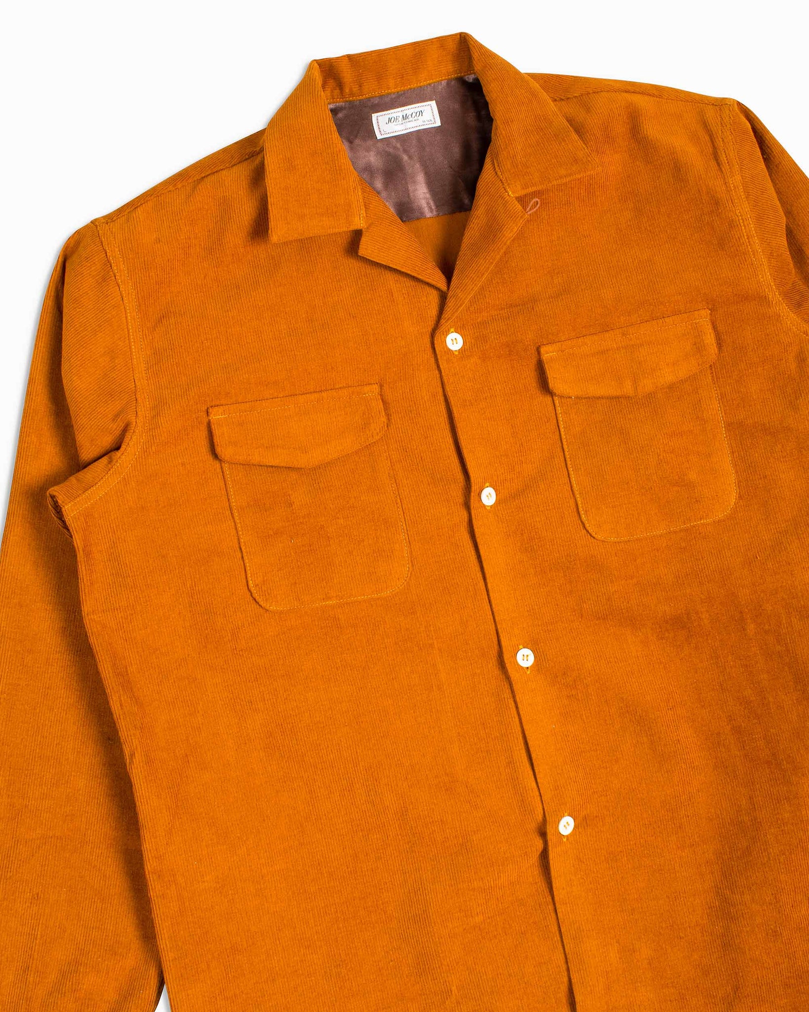 The Real McCoy's MS22102 Corduroy Open Collar Shirt Mustard Detail