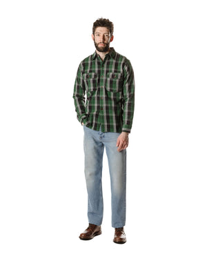 Warehouse Lot. 3022 Flannel Shirt With Chinstrap G Pattern Green (One Wash) Model