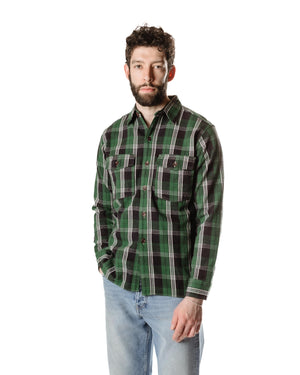 Warehouse Lot. 3022 Flannel Shirt With Chinstrap G Pattern Green (One Wash) Close