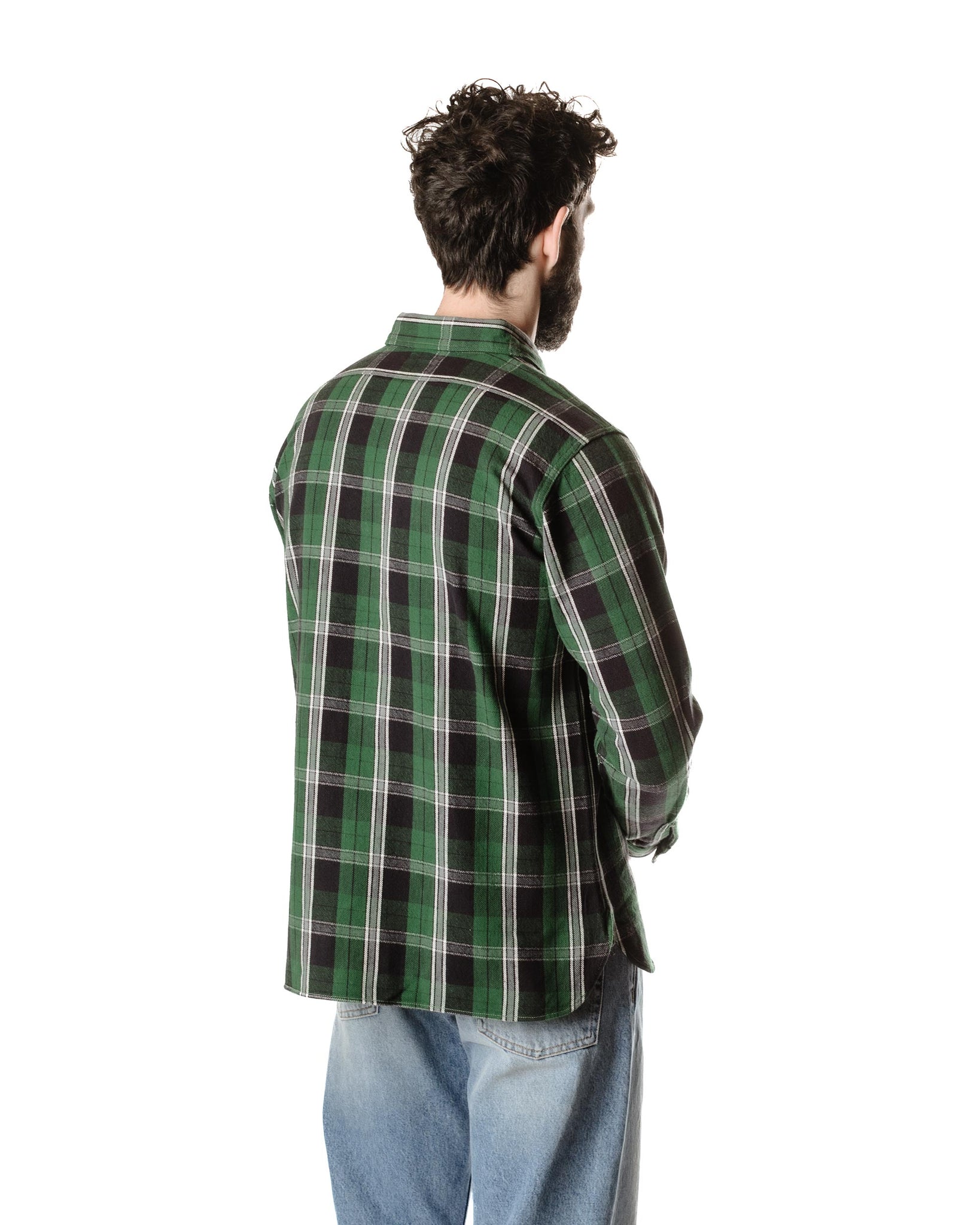 Warehouse Lot. 3022 Flannel Shirt With Chinstrap G Pattern Green (One Wash) Back