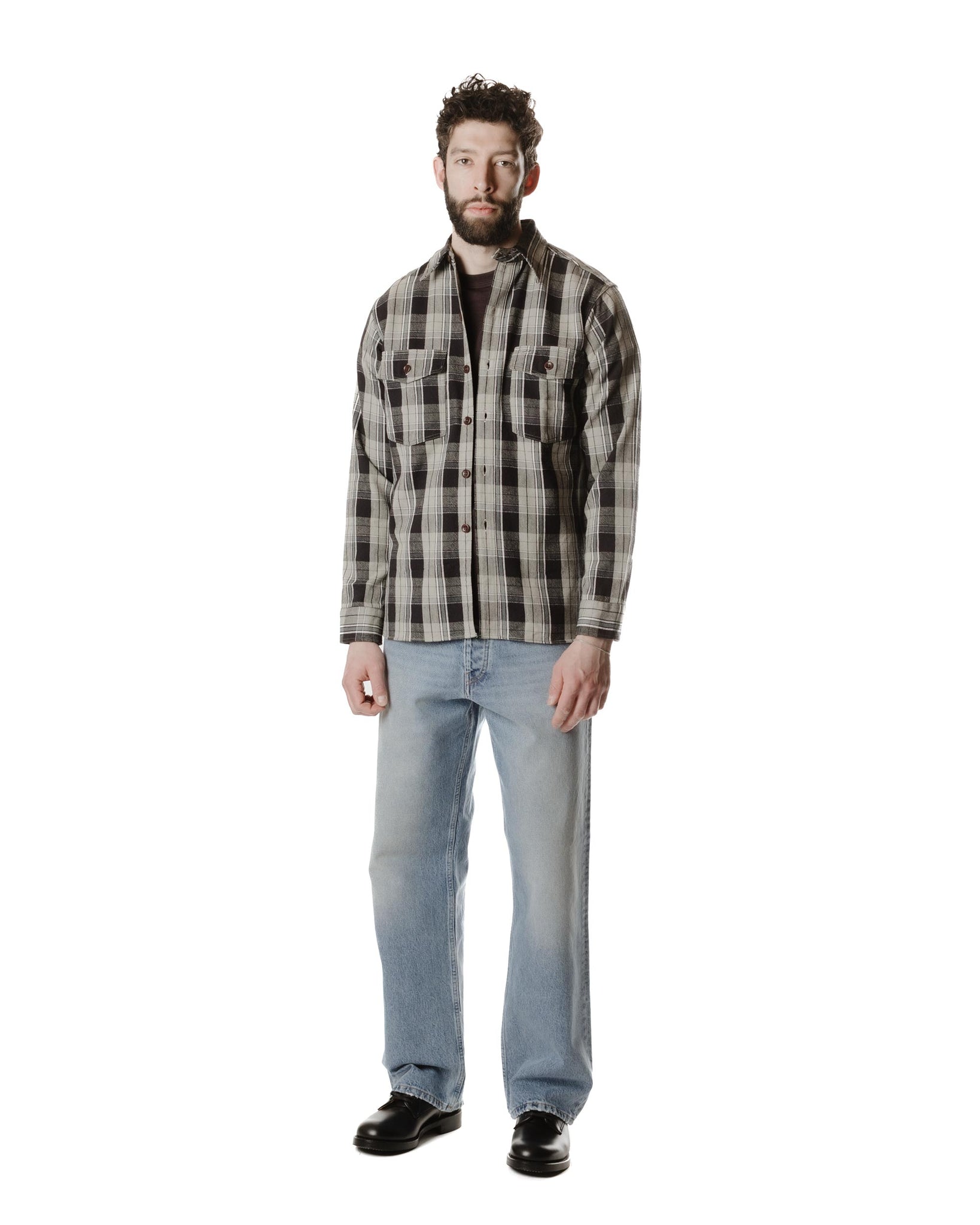 Warehouse Lot. 3022 Flannel Shirt With Chinstrap G Pattern Grey (One Wash) Model