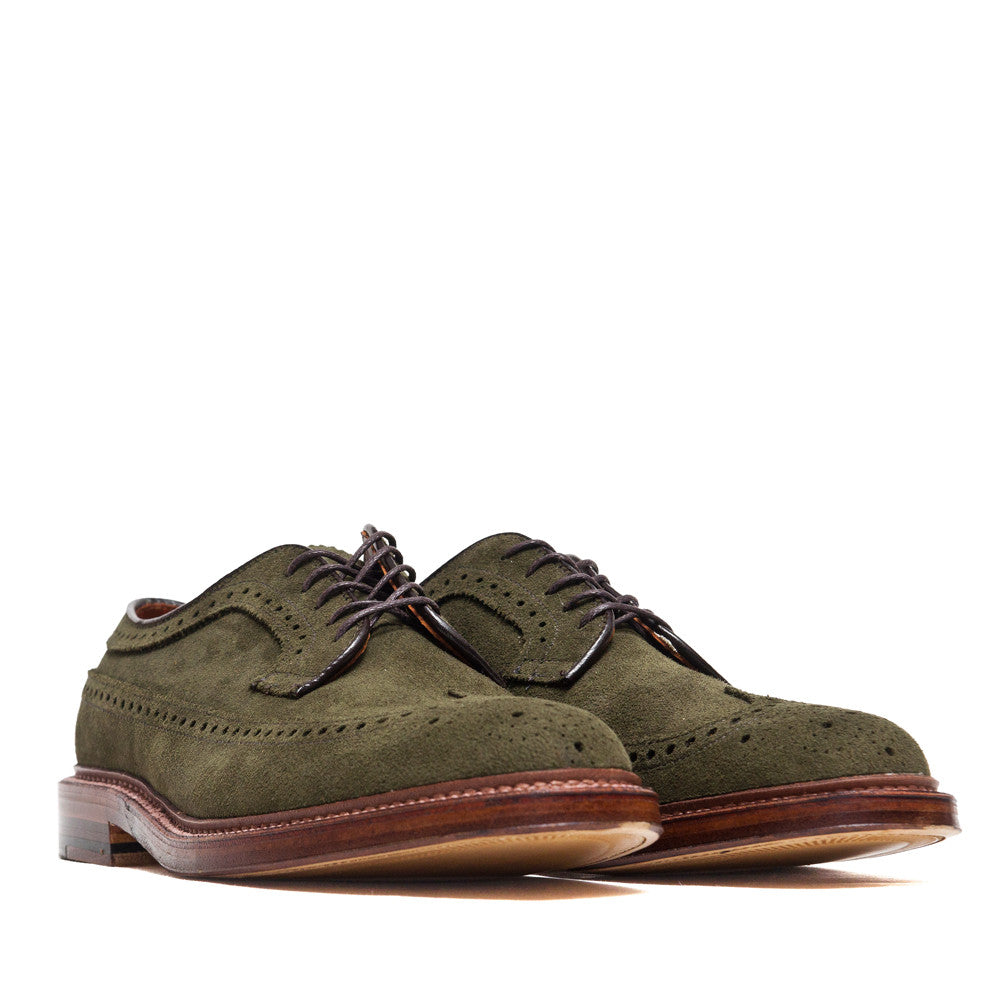 Alden Longwing Blucher 7501 in Olive Green Suede at shoplostfound, 45